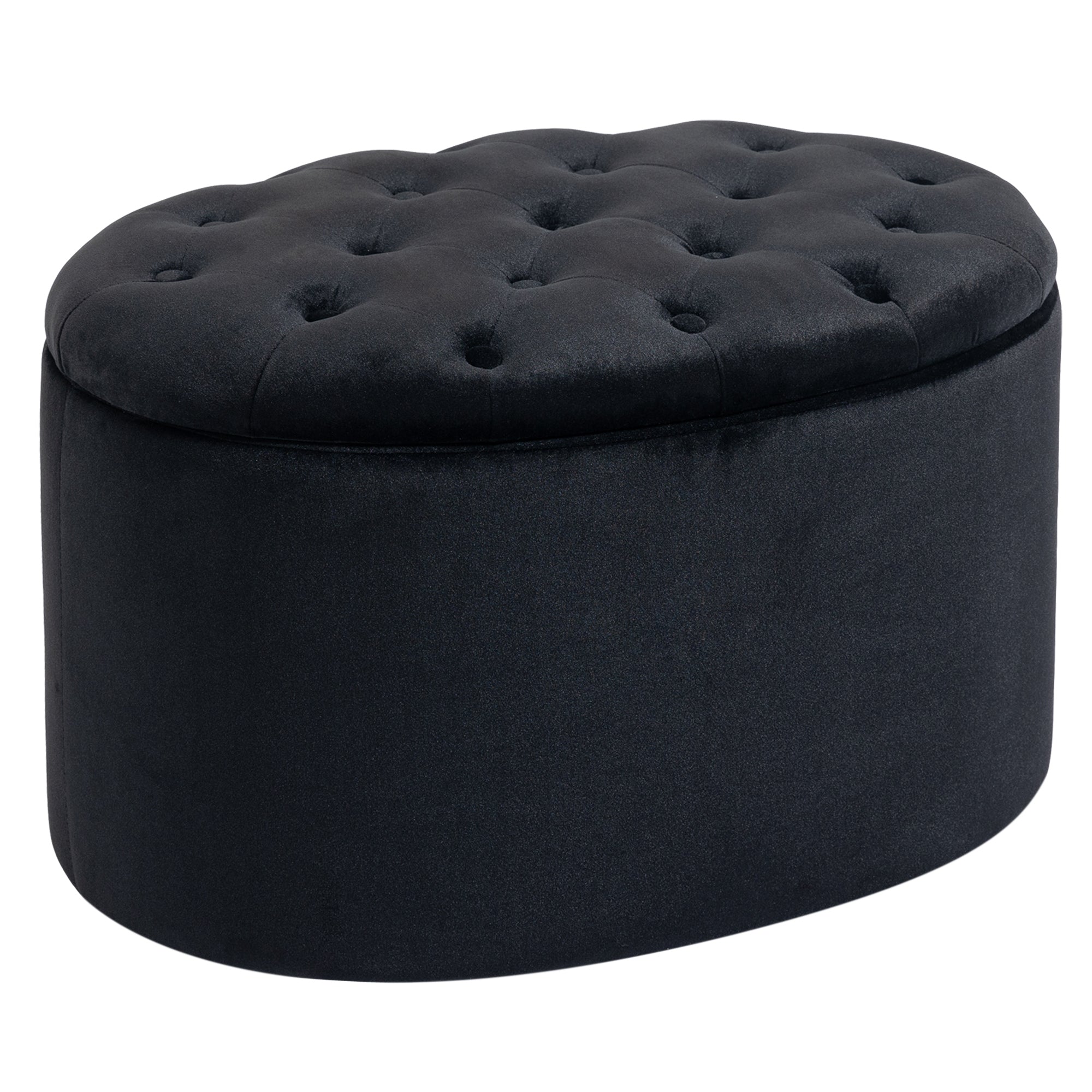 HOMCOM Sitzbank mit Stauraum Polsterbank mit Samtoptik, Sitztruhe Ovale Form, Truhenbank für Wohnzimmer Schlafzimmer Flur 71 x 52 x 42 cm, Schwarz