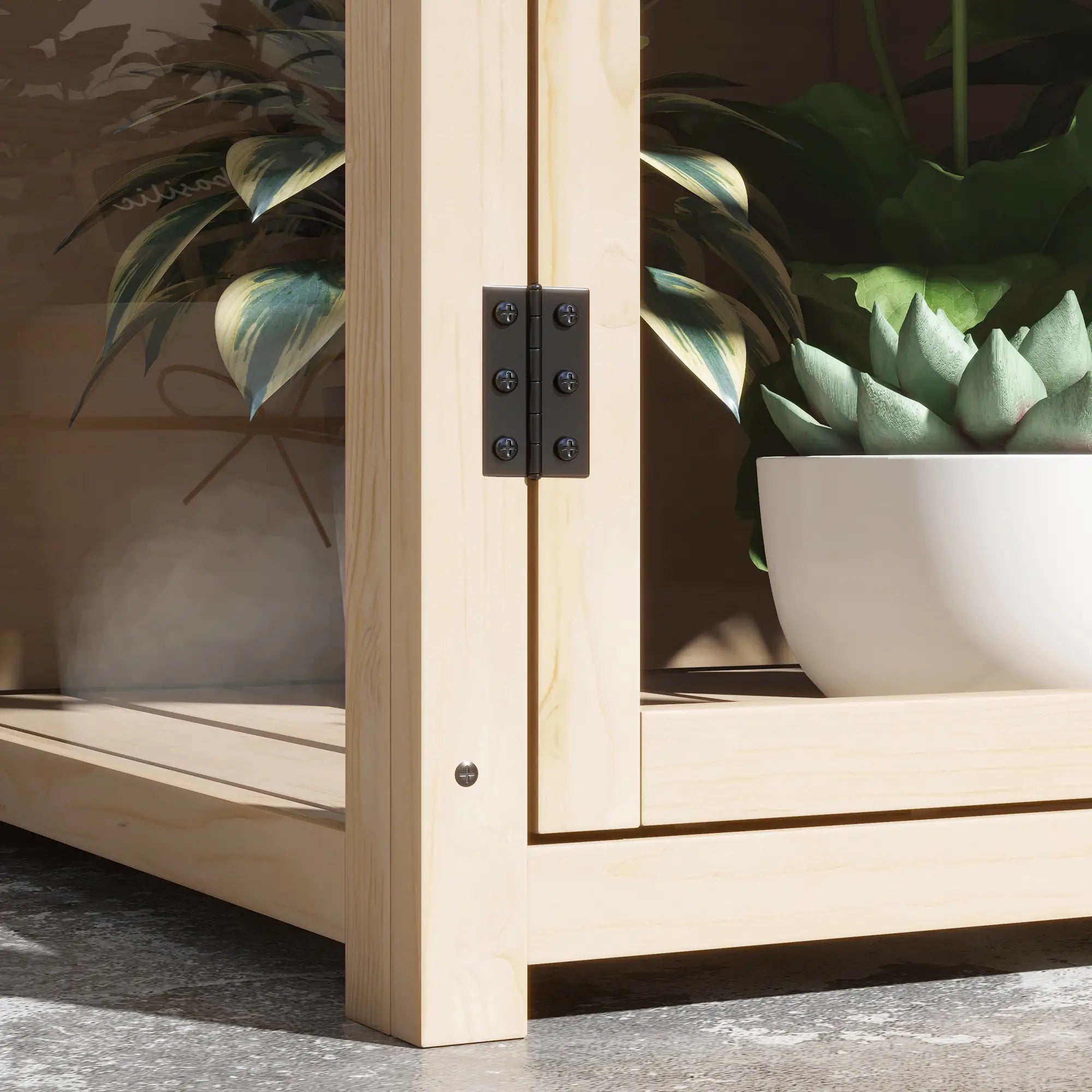 Frühbeet aus Holz 103x61?cm mit Tür & Fenster, Natur