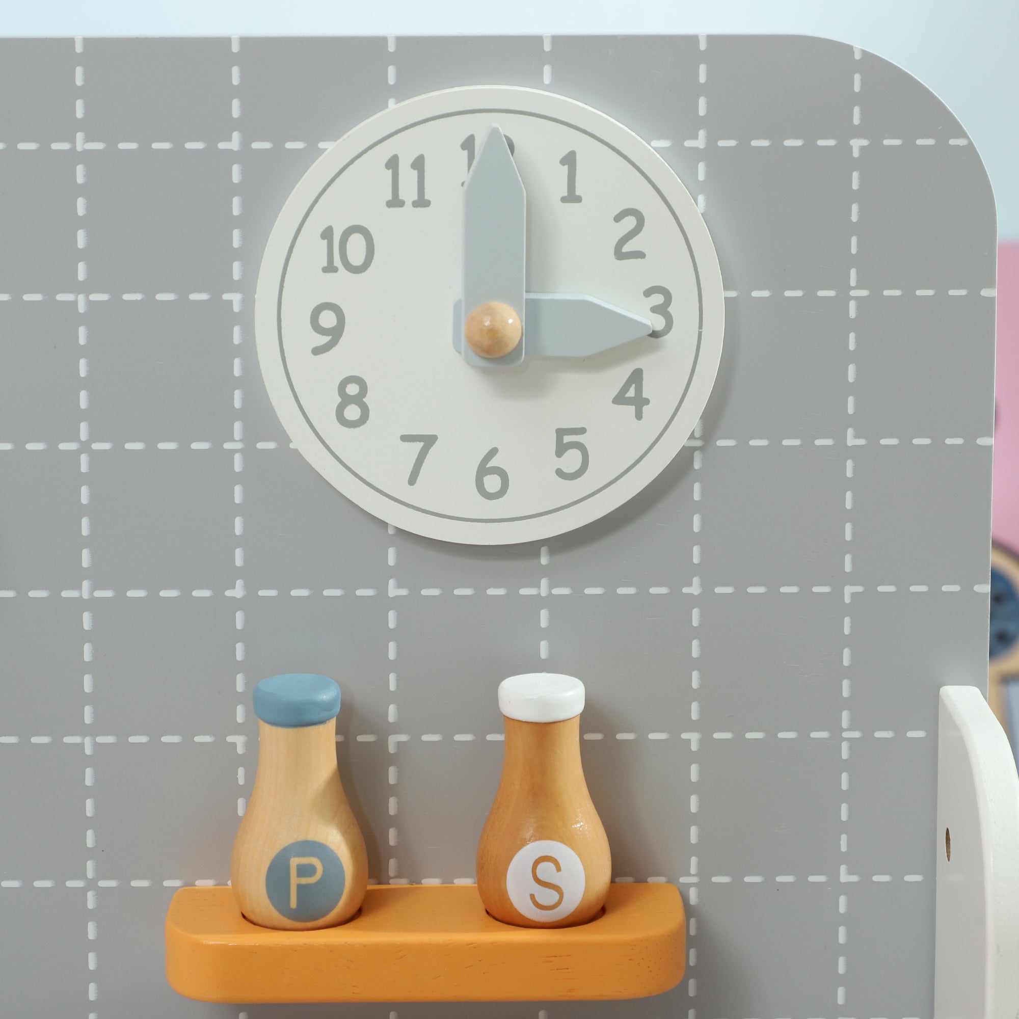 AIYAPLAY Spielküche mit Zubehör, Herd & Ofen, Spüle, Uhr, Ablagen, für 3-6 Jahre, Grau