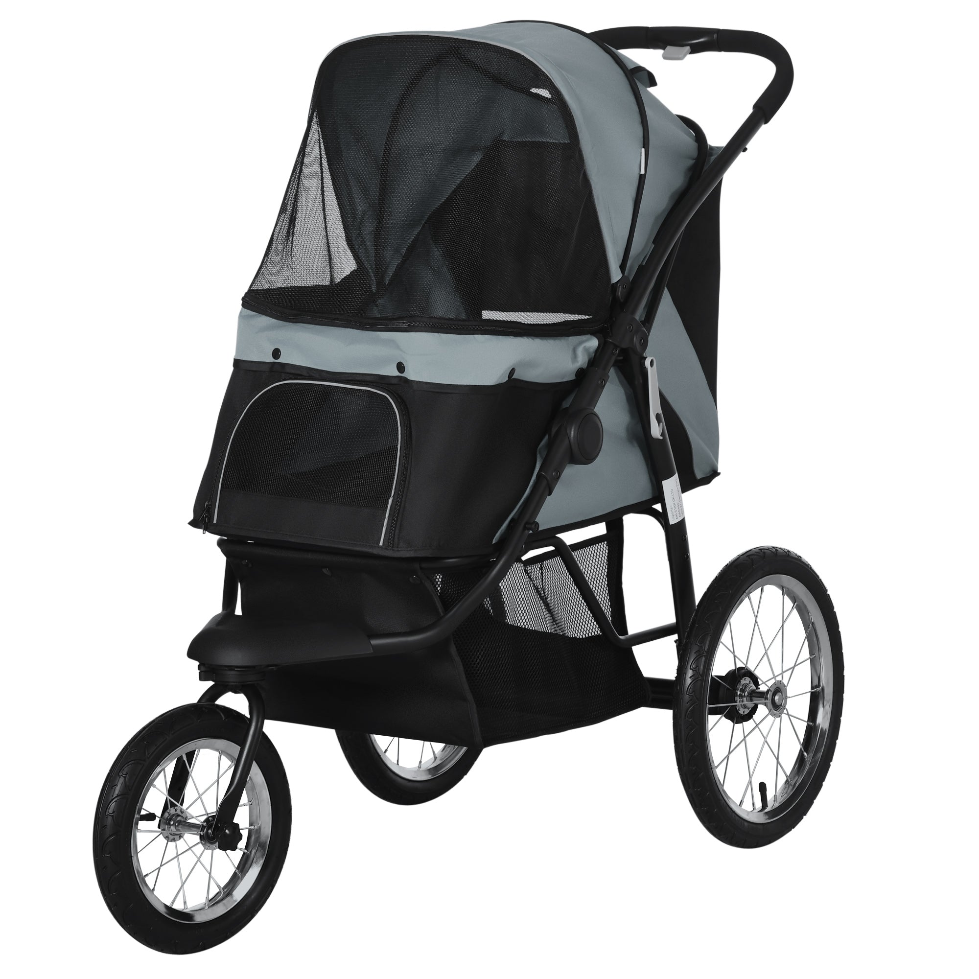 PawHut Hundewagen Hundetrolley mit Jogger-Funktion bis 20 kg Klappbar Netzfenster, Ablagekorb, Grau, 111 x 58 x 107 cm
