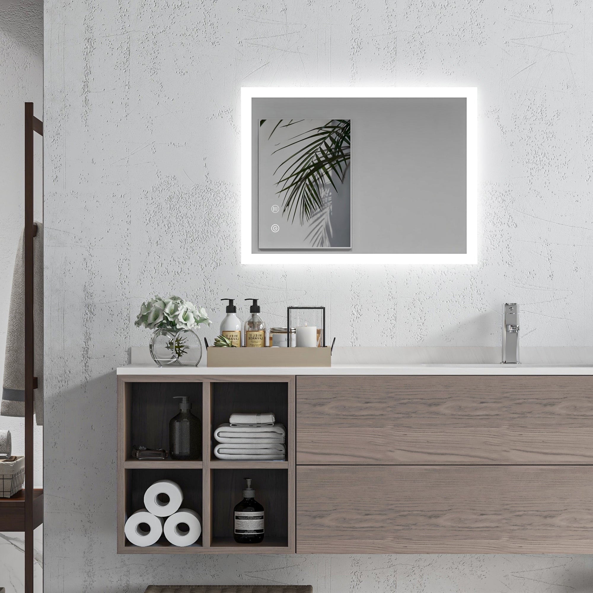 kleankin LED Badezimmerspiegel, Hintergrundbeleuchtung, Touch-Funktion, Memory-Funktion, kein Beschlagen, 70 x 50 cm