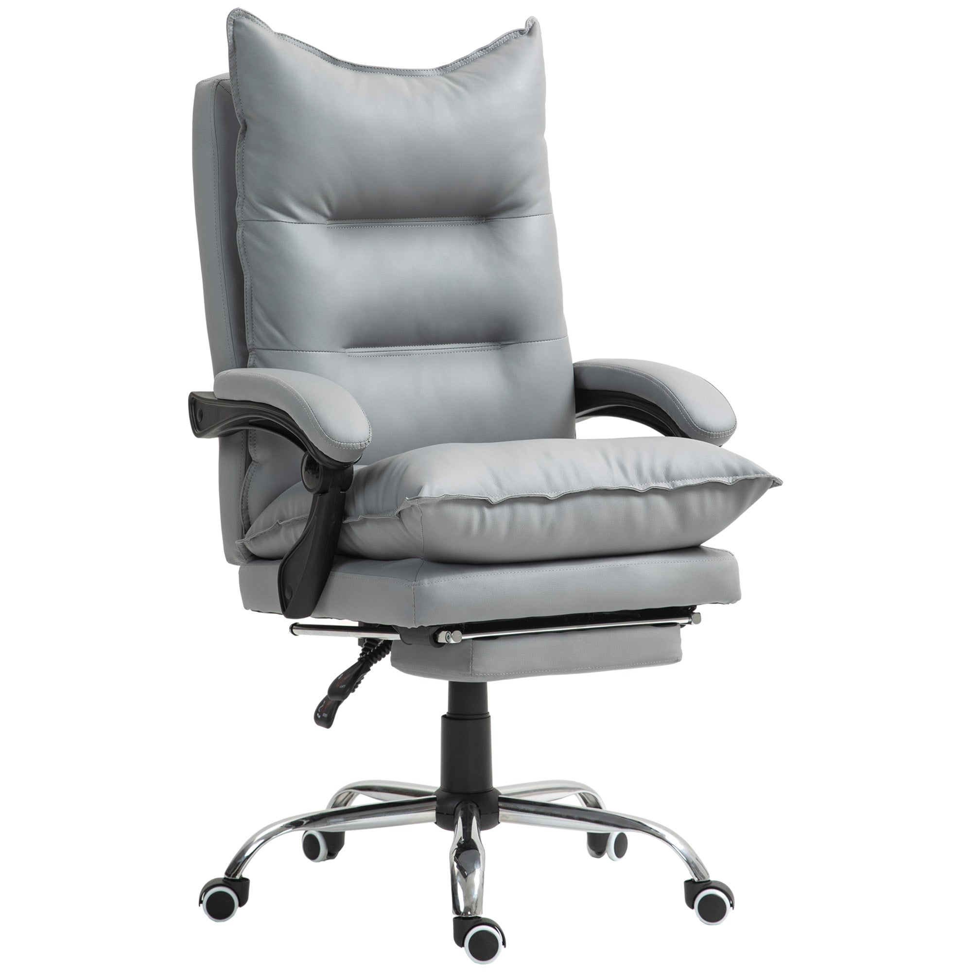 Vinsetto Ergonomischer Bürostuhl, verstellbare Sitzhöhe, neigbare Rückenlehne, Kunstleder, Hellgrau