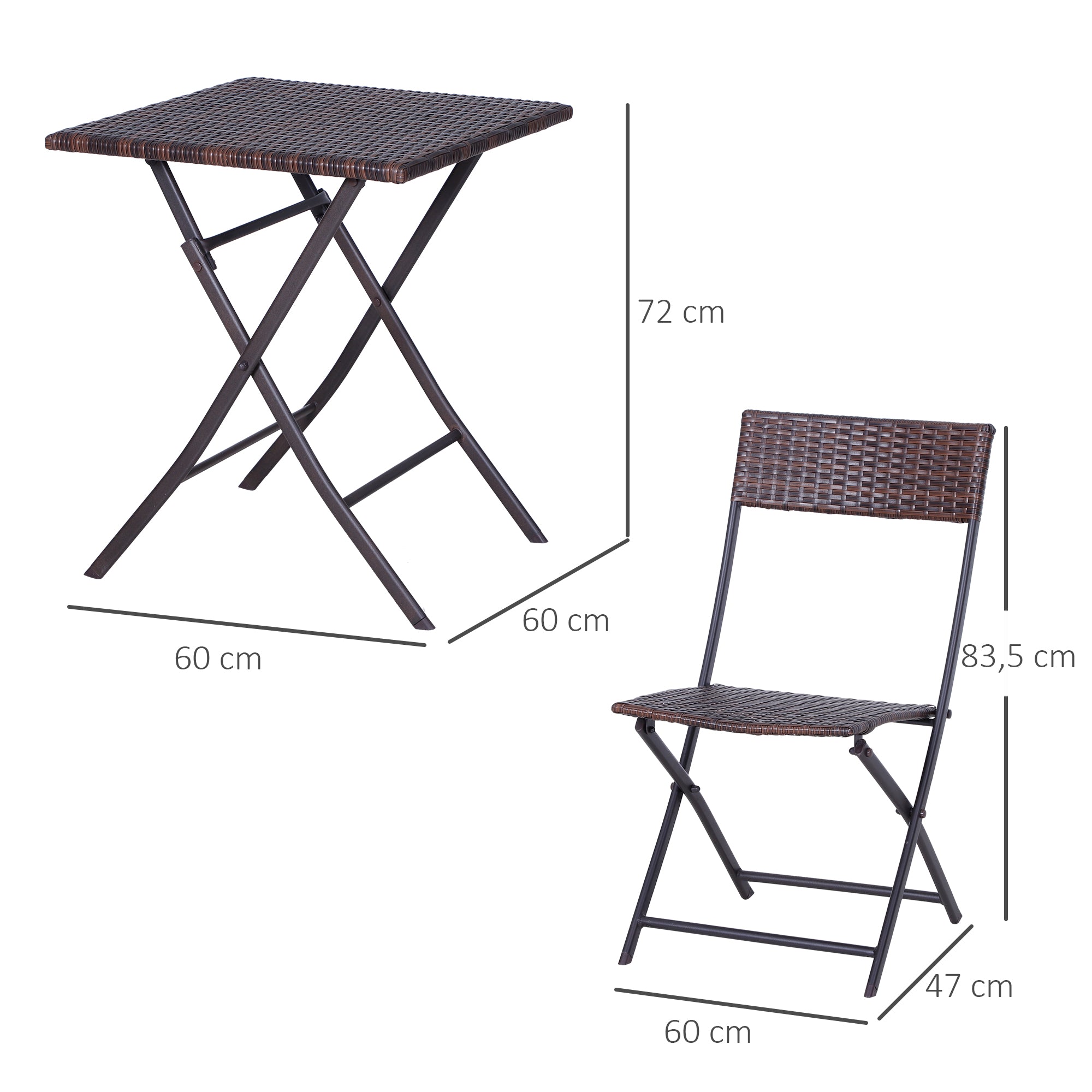 Outsunny Polyrattan Bistroset für 2 Personen Sitzgruppe Rattan Gartenmöbel Set Garnitur Braun