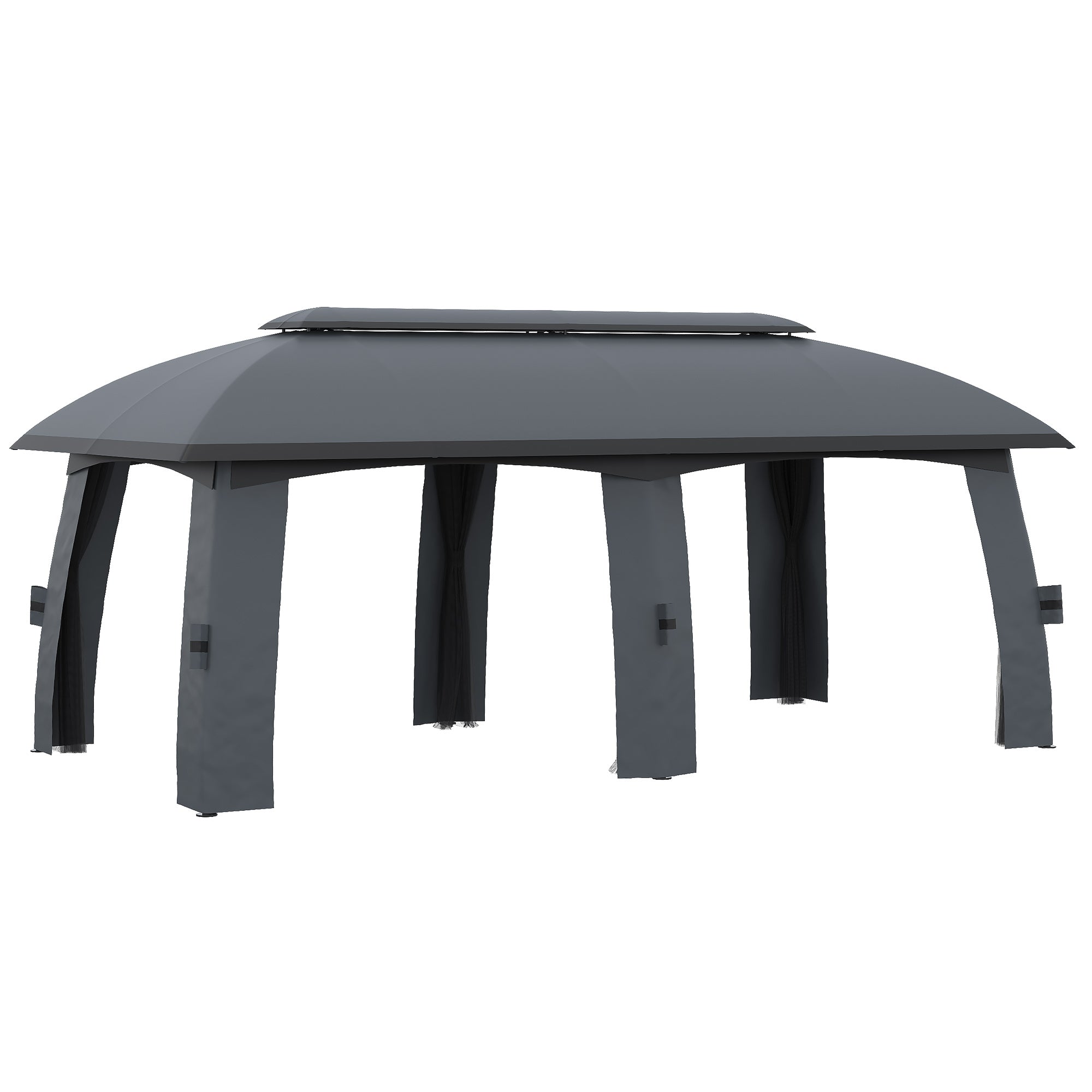 Outsunny Pavillon, Partyzelt, mit Fliegennetzen, Winddach, bis 15 Personen, dunkelgrau, 3 x 6 x 3 m