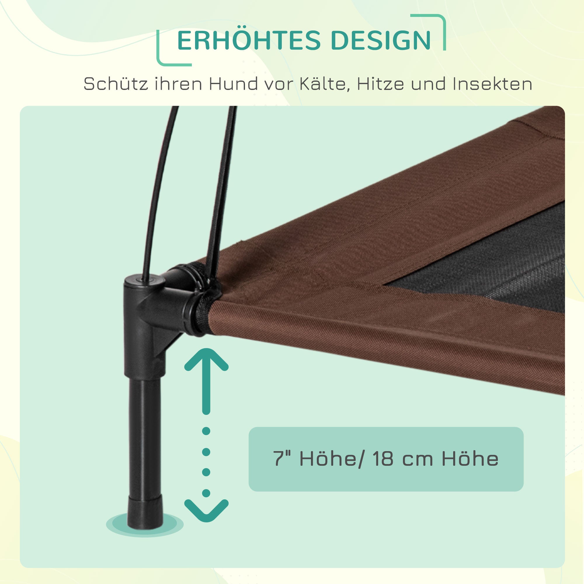 PawHut Erhöhtes Hundebett mit Baldachin, Haustierbett, Hundeliege outdoor mit Dach, Atmungsaktiv, Taftstoff für Camping Kaffee 76 x 61 x 73 cm