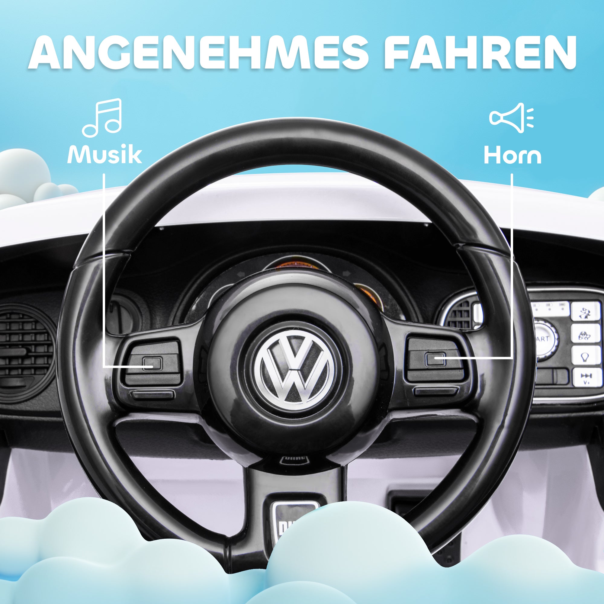 AIYAPLAY Elektro-Kinderfahrzeug, VW Käfer, 3-5 km/h, mit Fernbedienung & Musik, Weiß