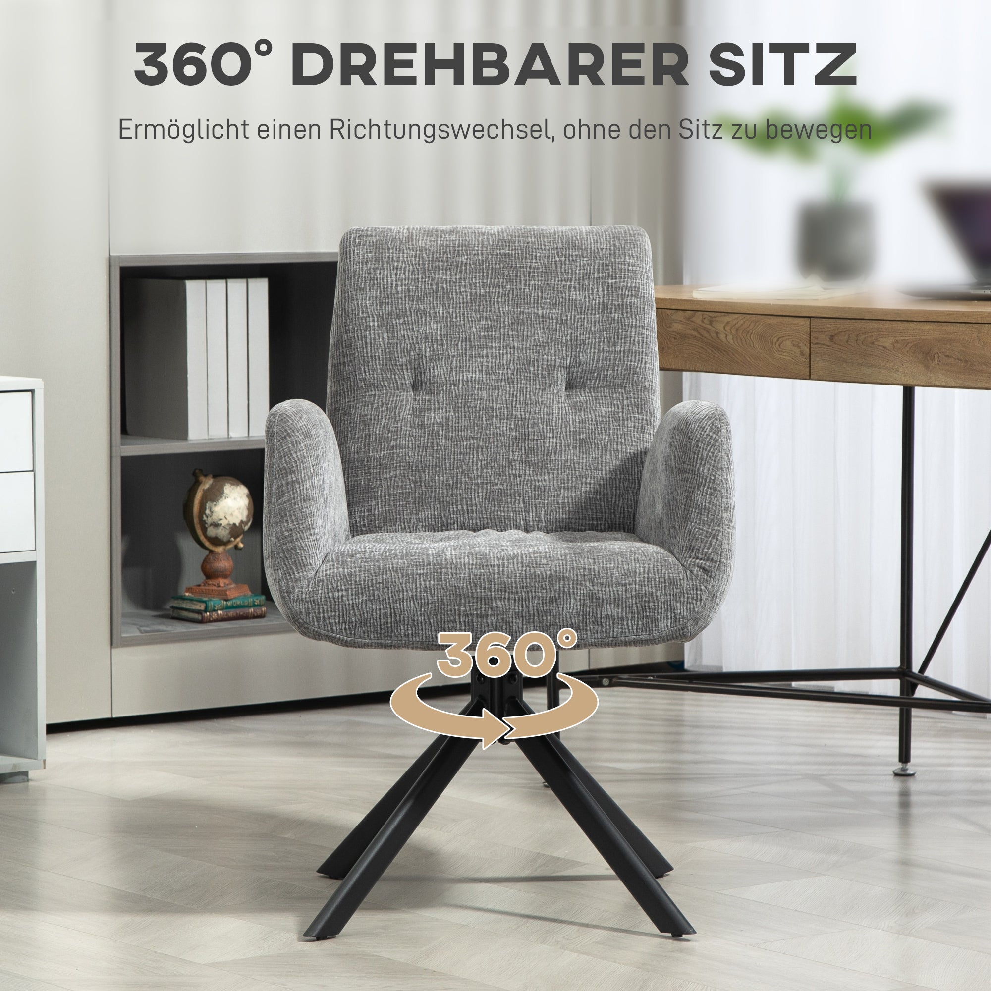 HOMCOM Polstersessel, Akzentsessel, modernes Design, drehbar, bis 120 kg, Dunkelgrau