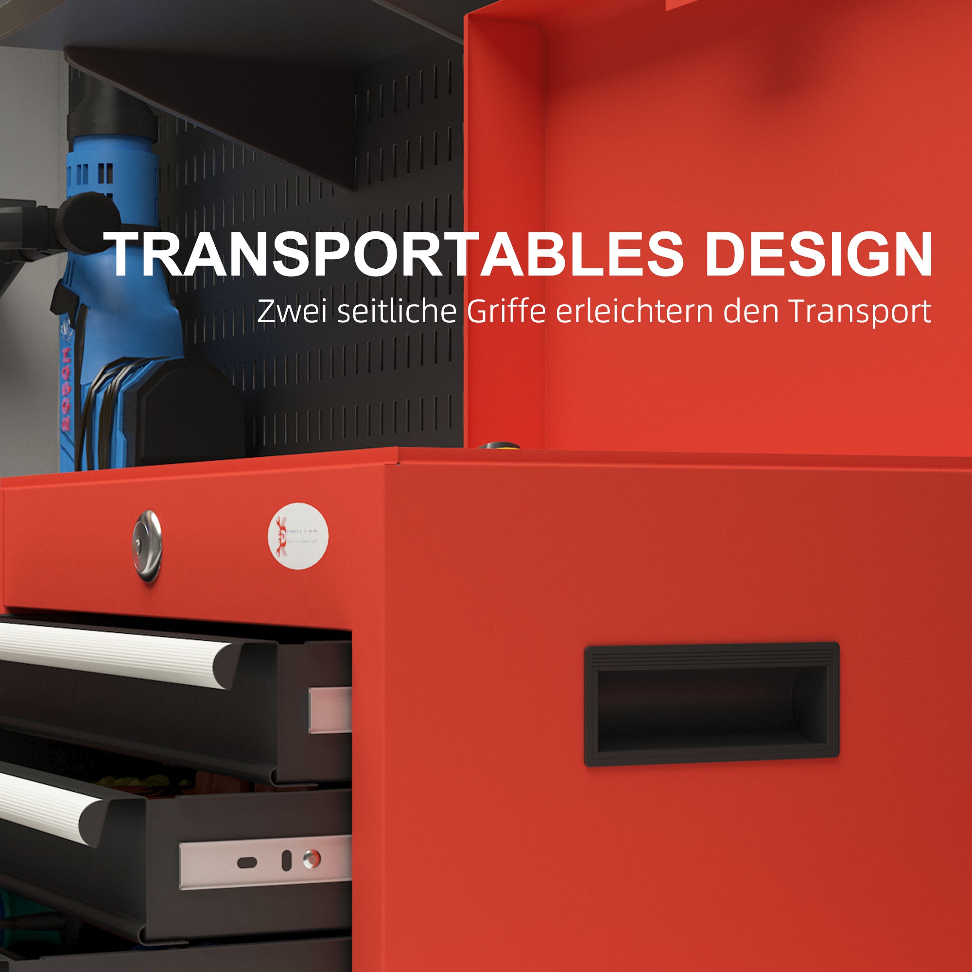 DURHAND Werkzeugkasten Werkzeugtrolley, inkl. Schloss, 2 Schlüssel, 45 cm x 24,5 cm x 32,5 cm, Rot