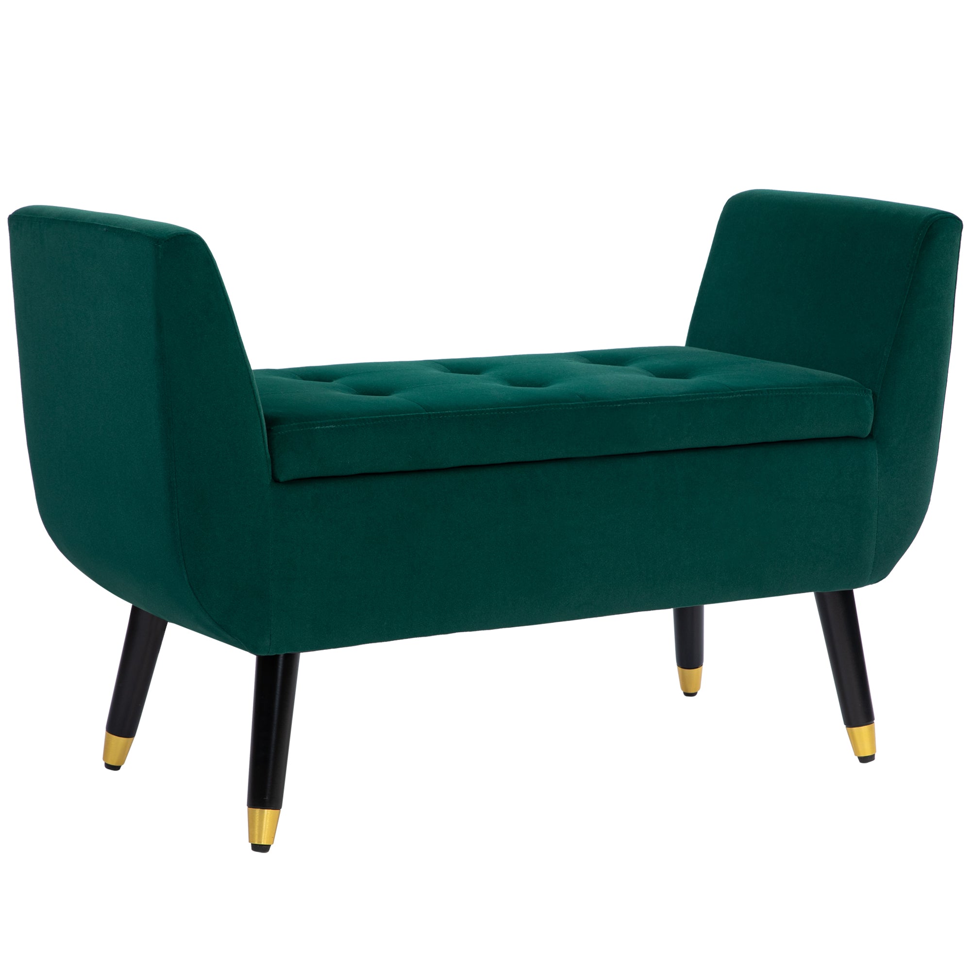 HOMCOM Polsterbank mit Stauraum, Armlehnen, Samtartiges Polyester, Kautschukholz, 107 x 42 x 65 cm, Grün