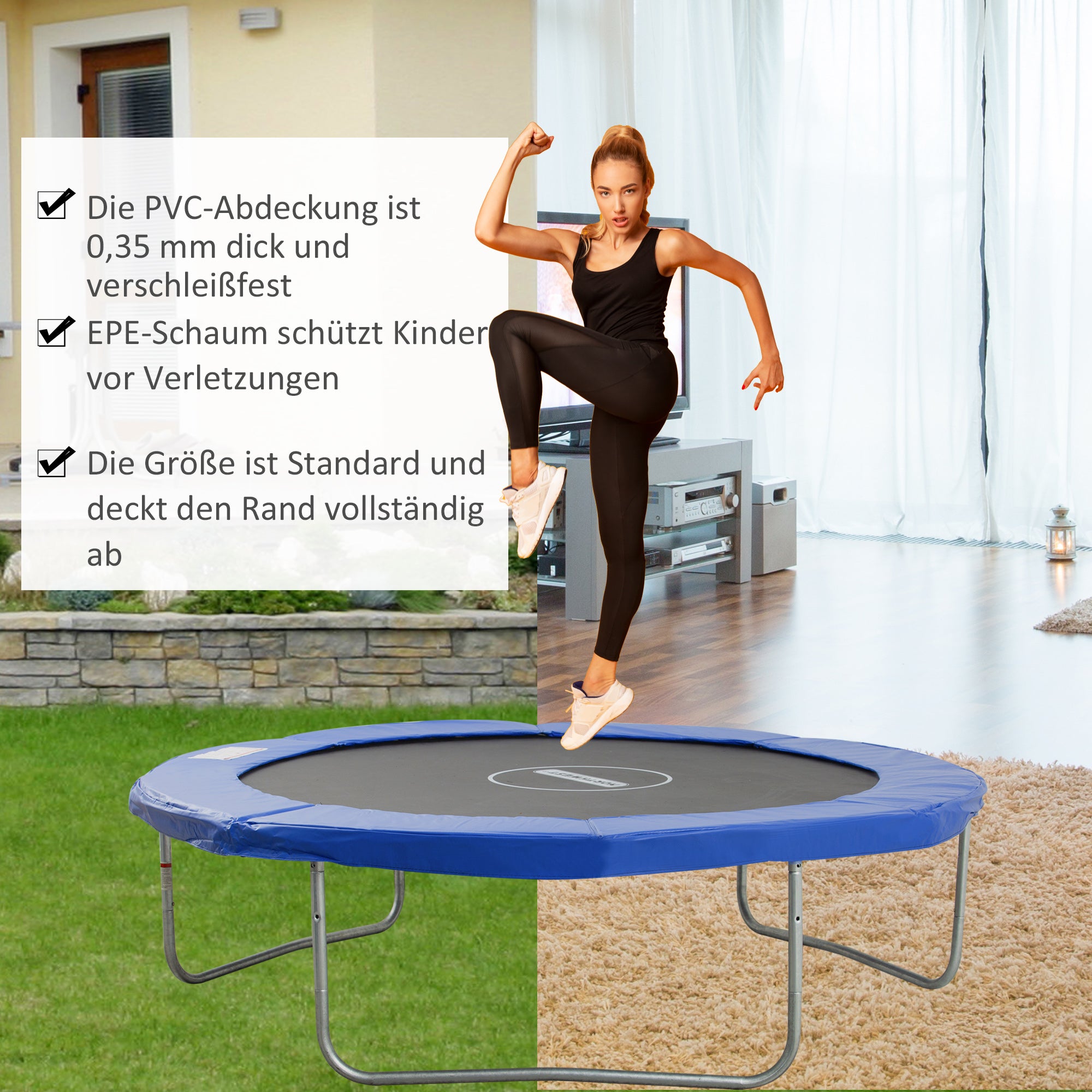 HOMCOM Trampolin Randabdeckung Ø244 cm breit Federabdeckung, Trampolinzubehör Randschutz Sicherheitsnetz Ersatzteile für Gartentrampoline, Blau
