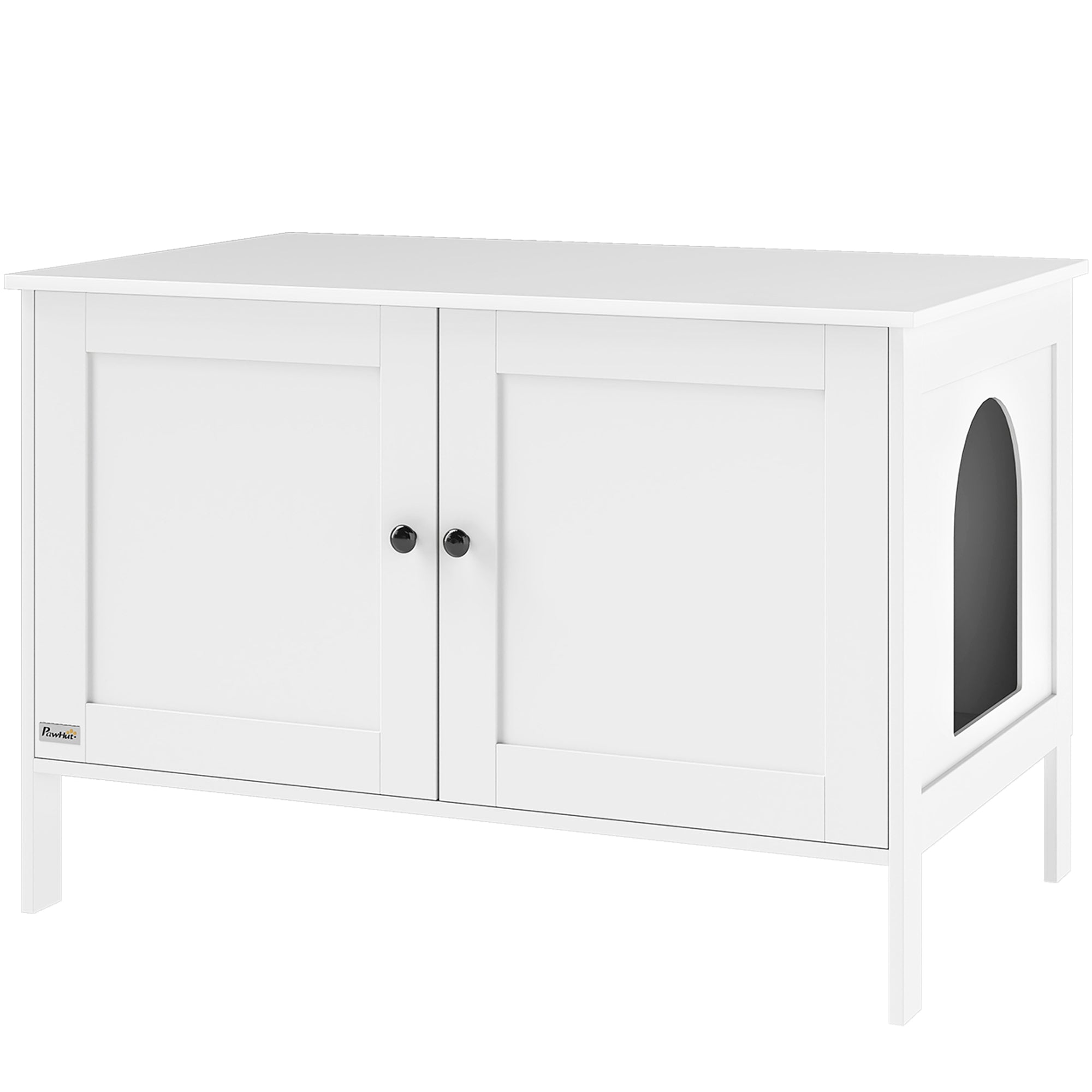 PawHut Katzenklo-Schrank Katzenhaus mit Tür Trennwand Katzentoilette für große Katzen 80 x 51 x 54 cm Weiß