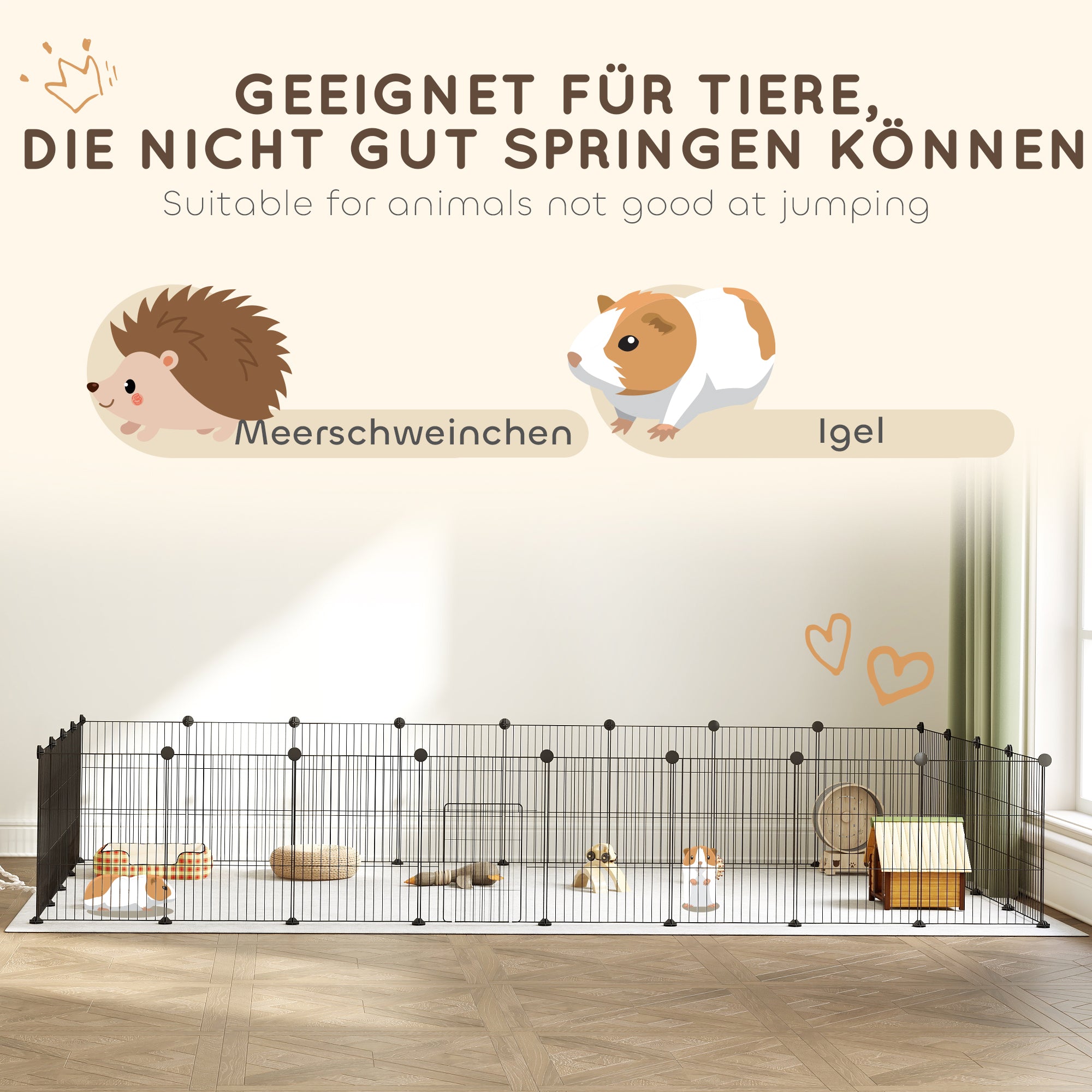 PawHut Kleintierkäfig, Außengehege, modulare Bauweise, 0,72 m² Fläche, Stahl, Schwarz