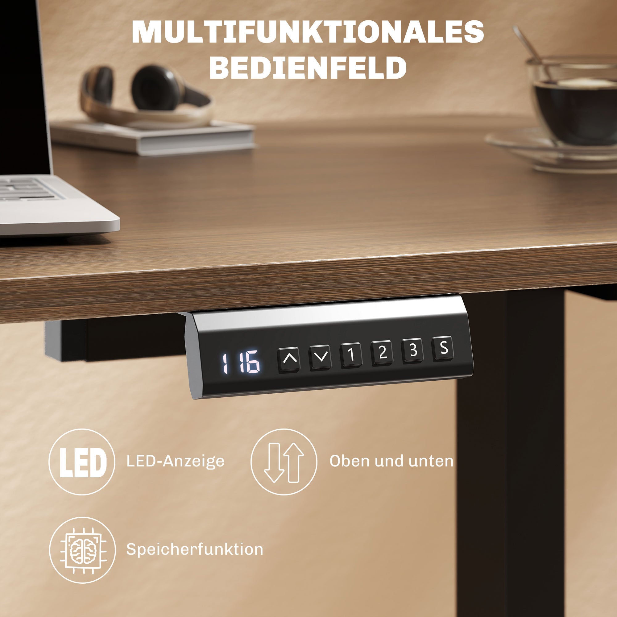 HOMCOM Elektrisches Schreibtischgestell, höhenverstellbar, mit Speicherfunktion, Stahl, Schwarz