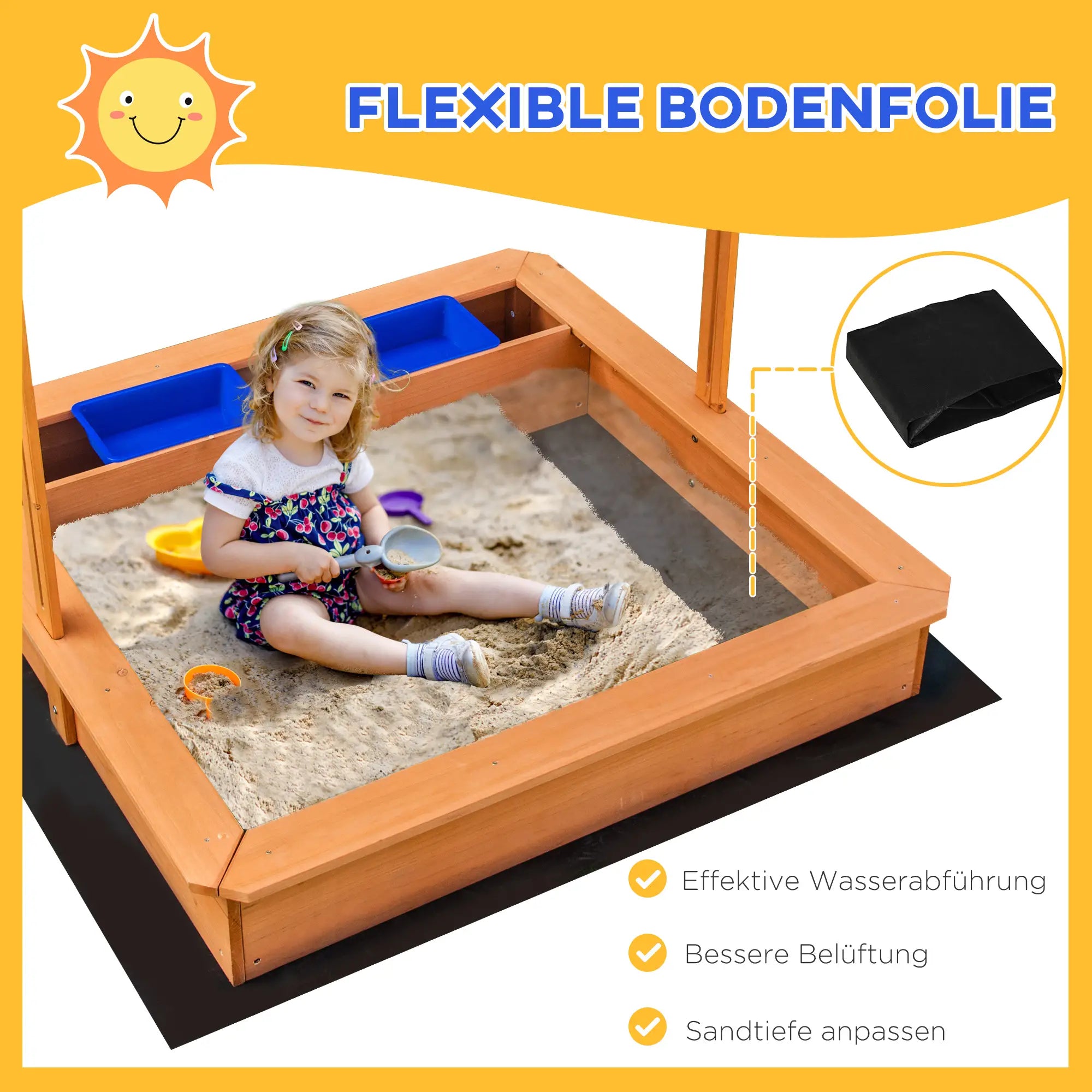 Outsunny Sandkasten mit höhenverstellbarem Dach – Natur