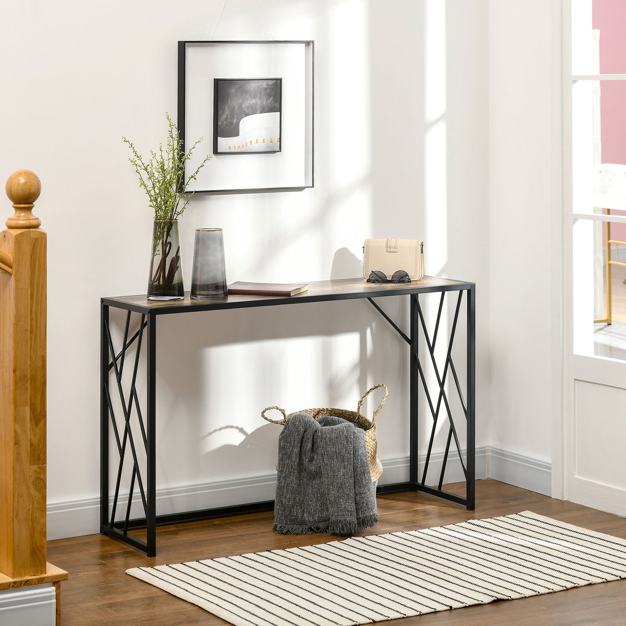HOMCOM Konsole, Flurtisch, Industriedesign, stabiler Metallrahmen, 120 x 35 x 75 cm
