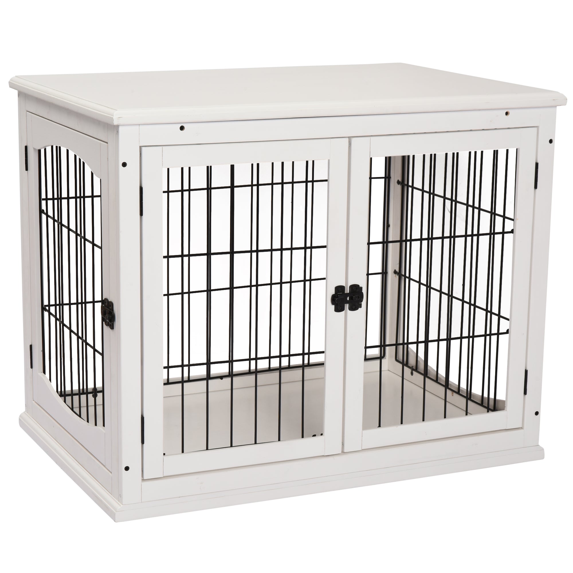 PawHut Transportbox für Hunde 58,5 cm x 81 cm x 66 cm Türen, MDF-Holz Eisen, 58, 5 cm x 81 cm x 66 cm, Weiß