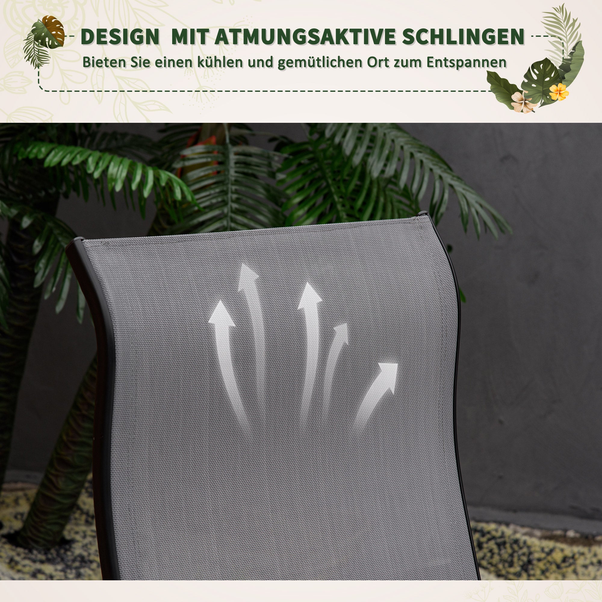 Outsunny Schaukelstuhl Schaukelliege mit Rückenlehne Fußstütze verstellbar Gartenliege Schwungliege bis 160 kg belastbar Texteline Grau 90 x 64 x 96,5 cm