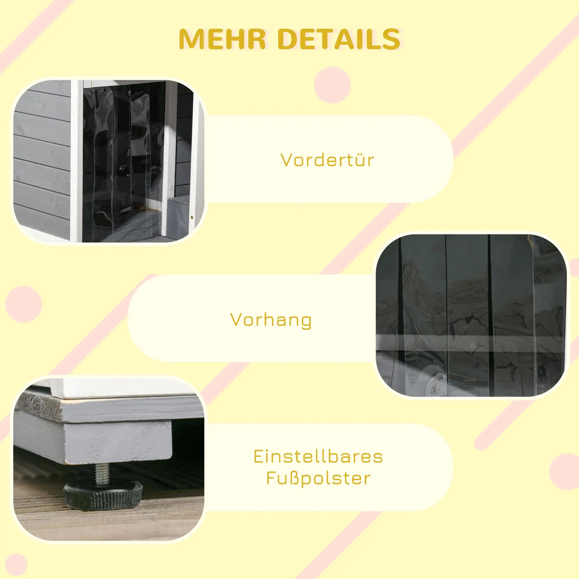 PawHut Hundehütte aus Massivholz, mit 2 Fressnäpfen, Veranda, wetterbeständig, 103 cm x 62 cm x 66 cm, Grau + Weiß