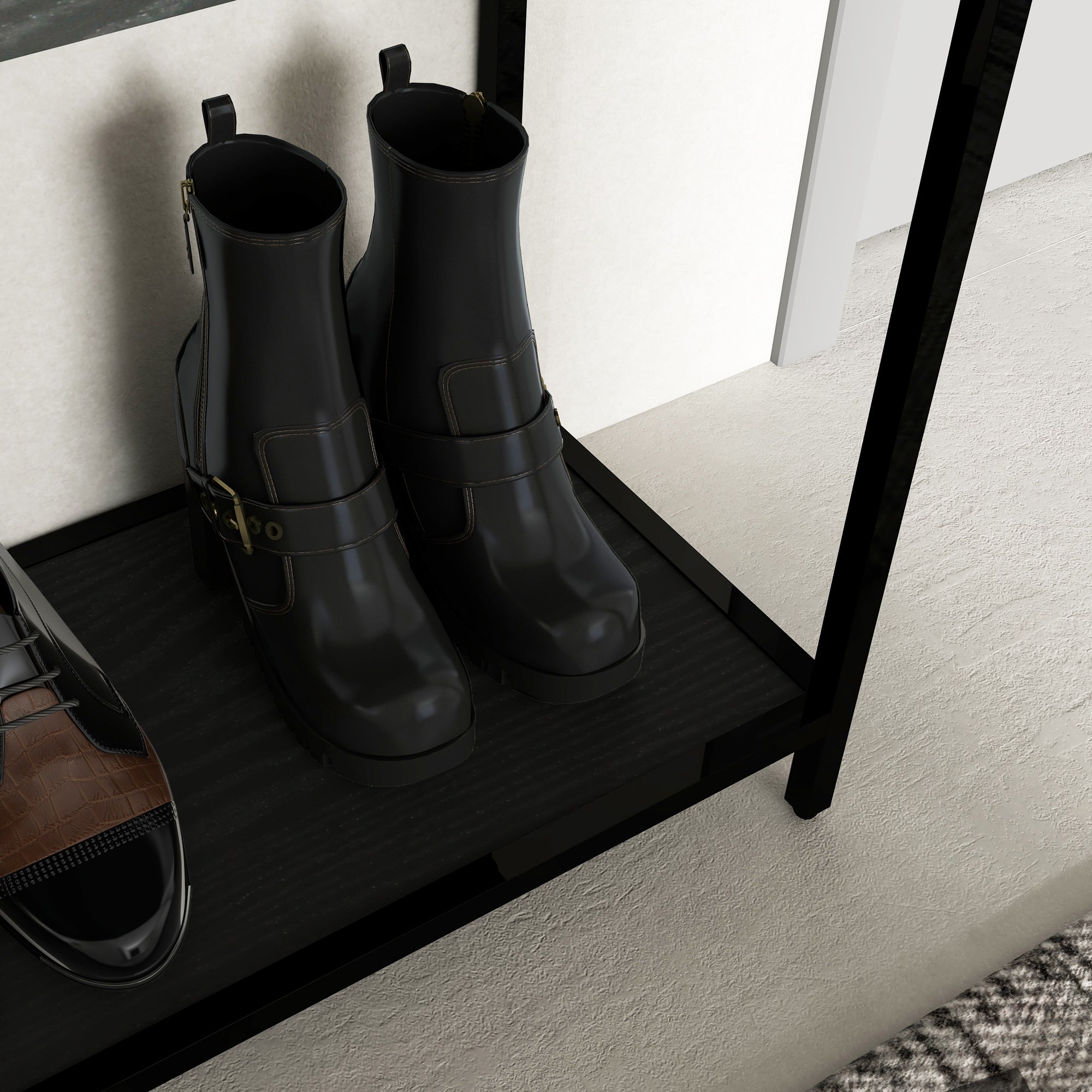 HOMCOM Konsolentisch mit 2 Regalen, Flurtisch, Flurkonsole, Schwarz