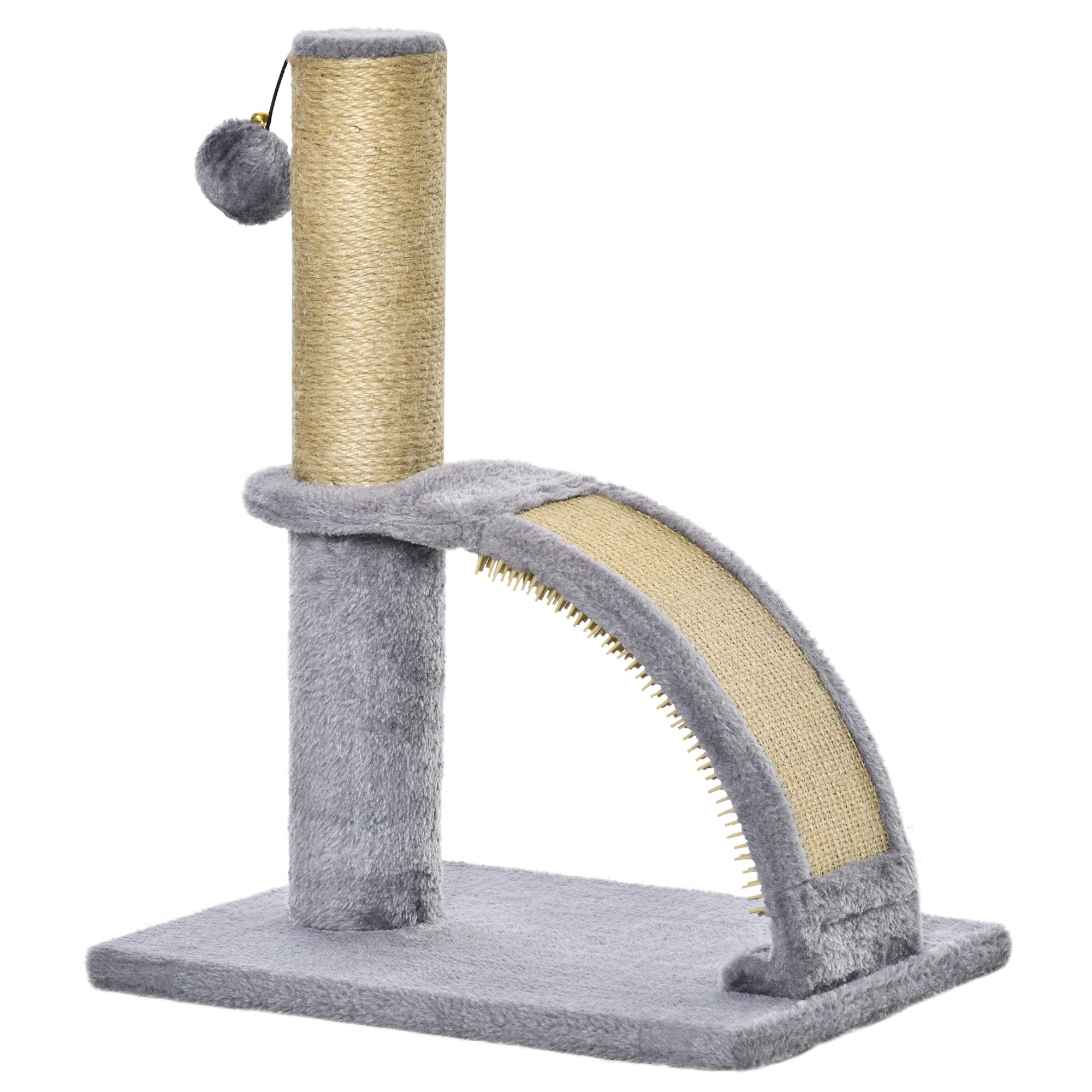 PawHut Katzenkratzbaum, Jutebespannung, hängende Kugel mit Glocke, Kratzbrett, 34L x 24B x 43H cm, Grau
