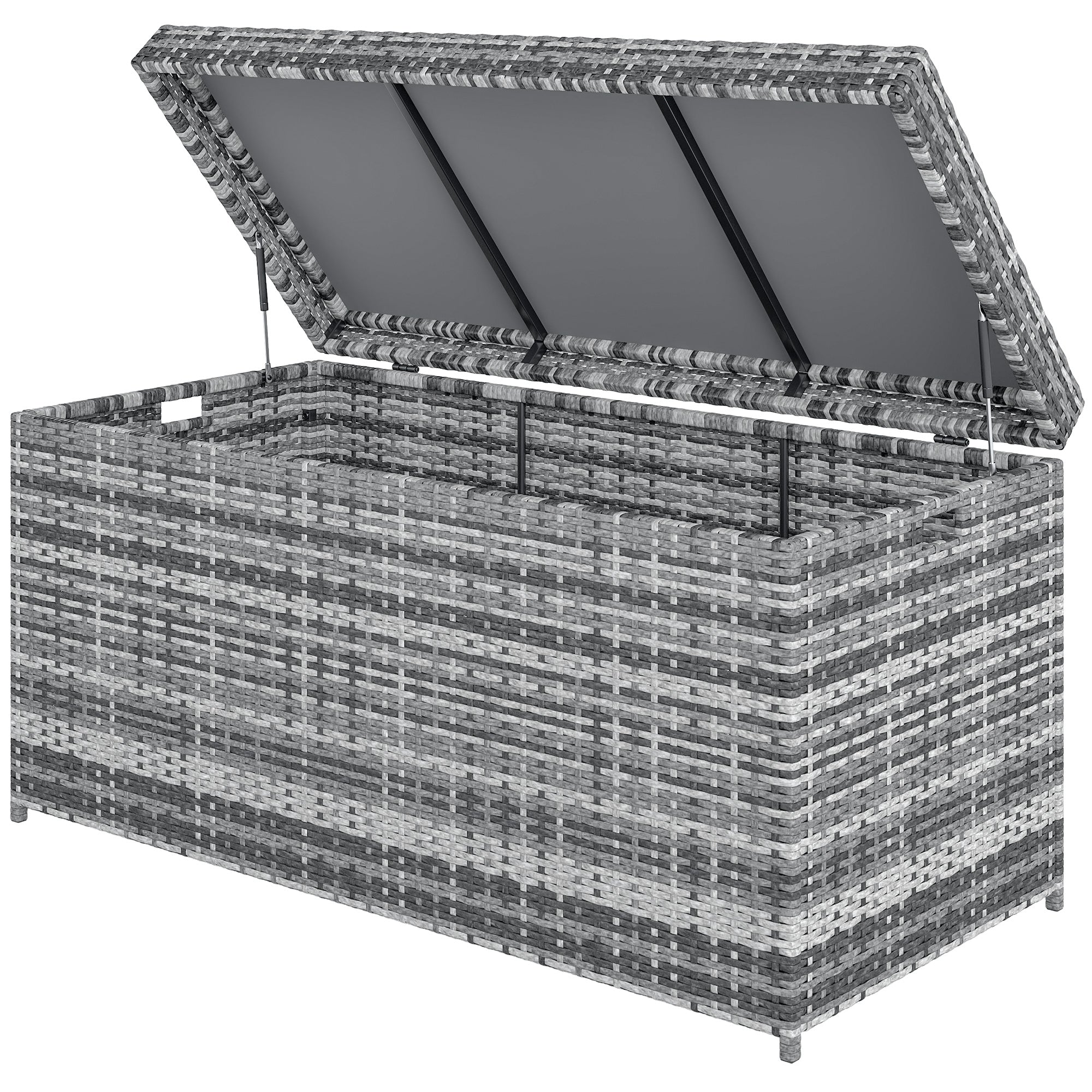 Outsunny Rattan Auflagenbox 380L wetterfest Kissenbox mit Deckel Stauraum UV-beständig 130 x 61 x 65 cm Dunkelgrau