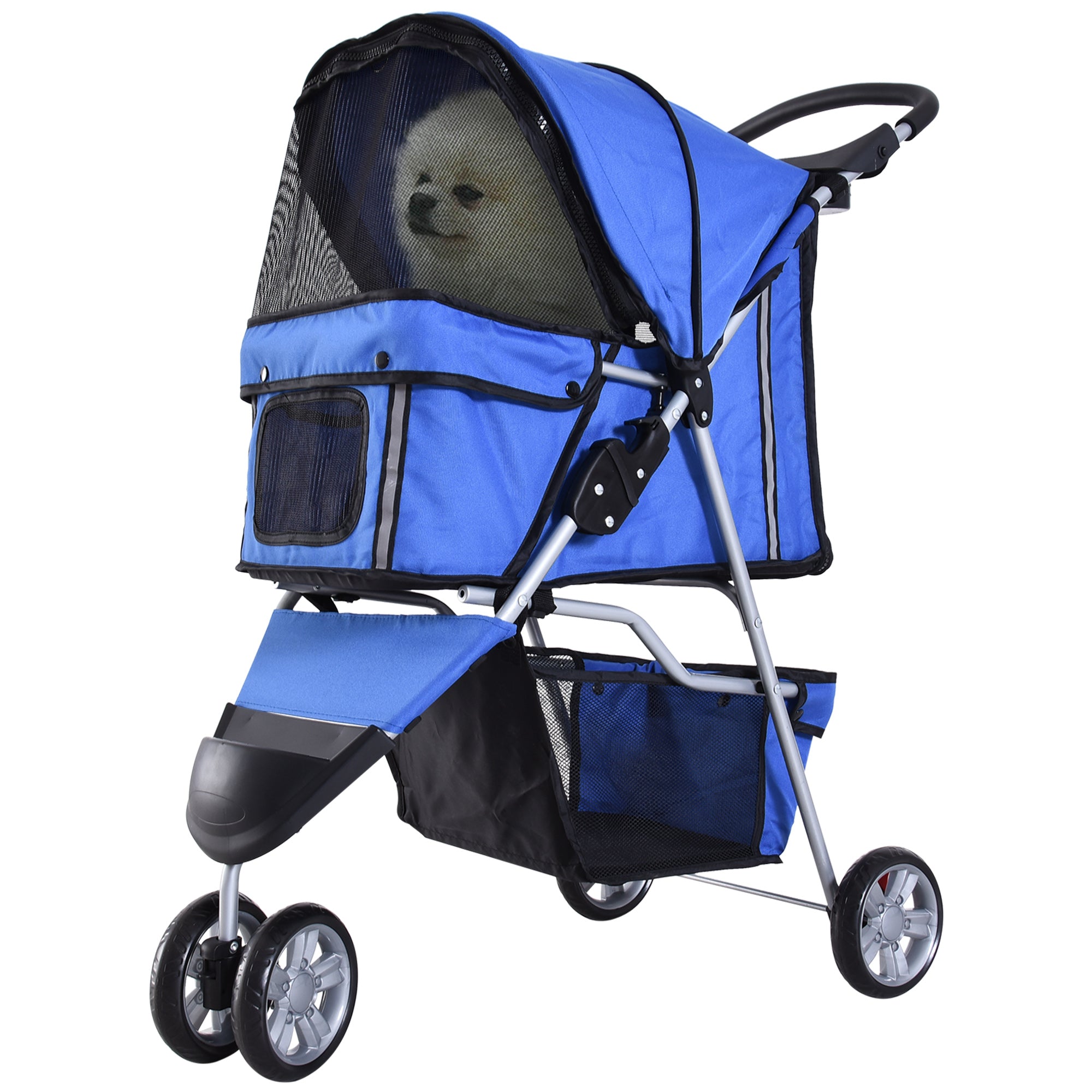 PawHut Hundewagen Hundebuggy bis 10 kg Klappbar Netzfenster Ablagekorb 2 Becherhalter Blau