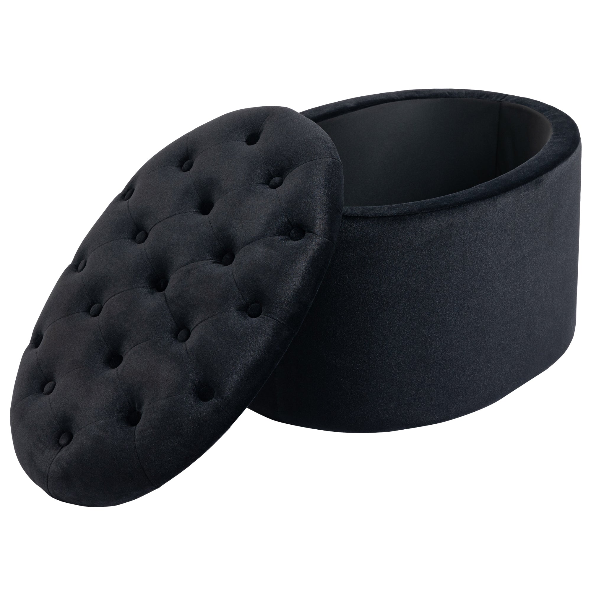 HOMCOM Sitzbank mit Stauraum Polsterbank mit Samtoptik, Sitztruhe Ovale Form, Truhenbank für Wohnzimmer Schlafzimmer Flur 71 x 52 x 42 cm, Schwarz