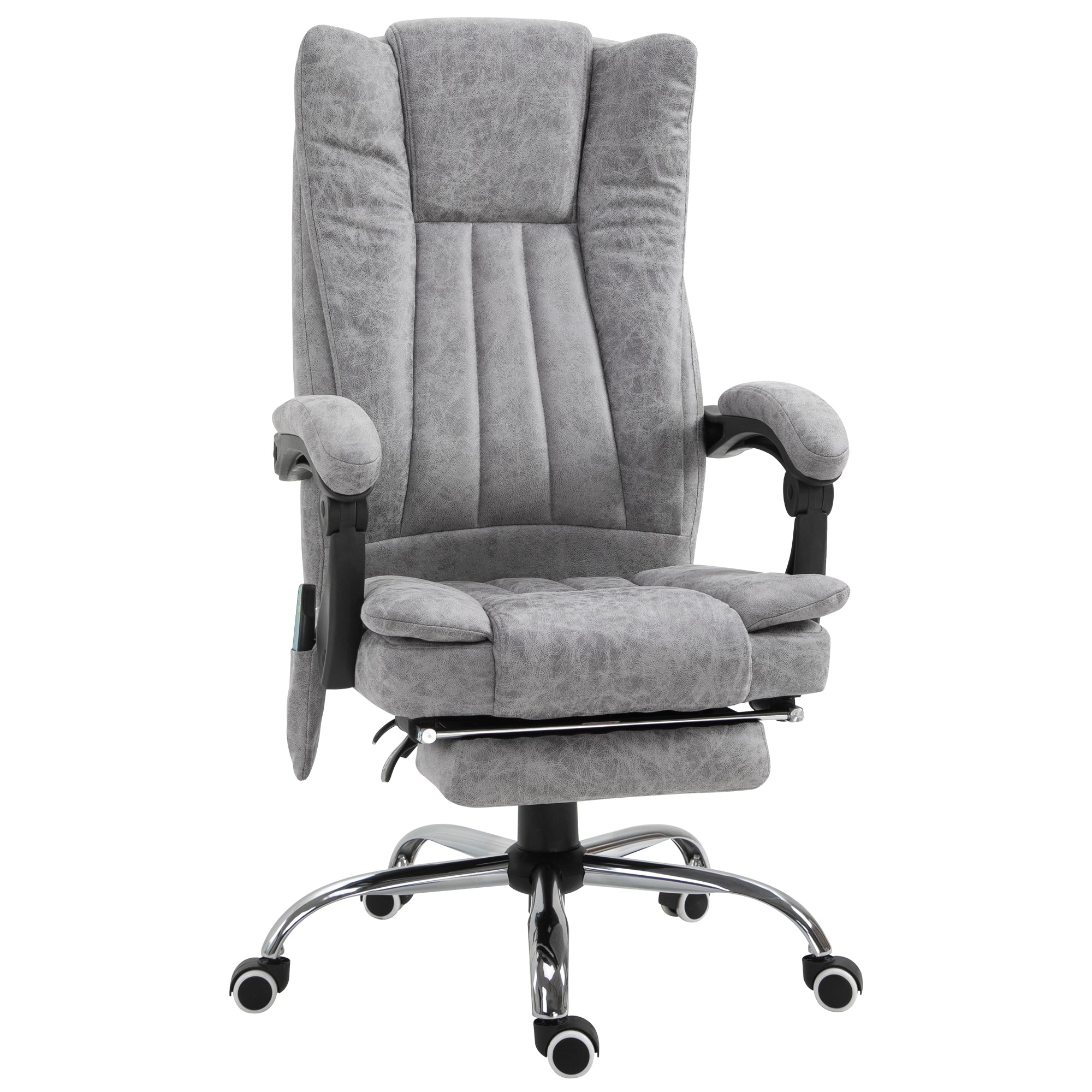 Vinsetto Bürostuhl mit Massagefunktion, Ergonomischer Schreibtischstuhl mit Heizfunktion, Liegefunktion, Höhenverstellbarer Drehstuhl mit Fußstütze, Seitentasche, Grau