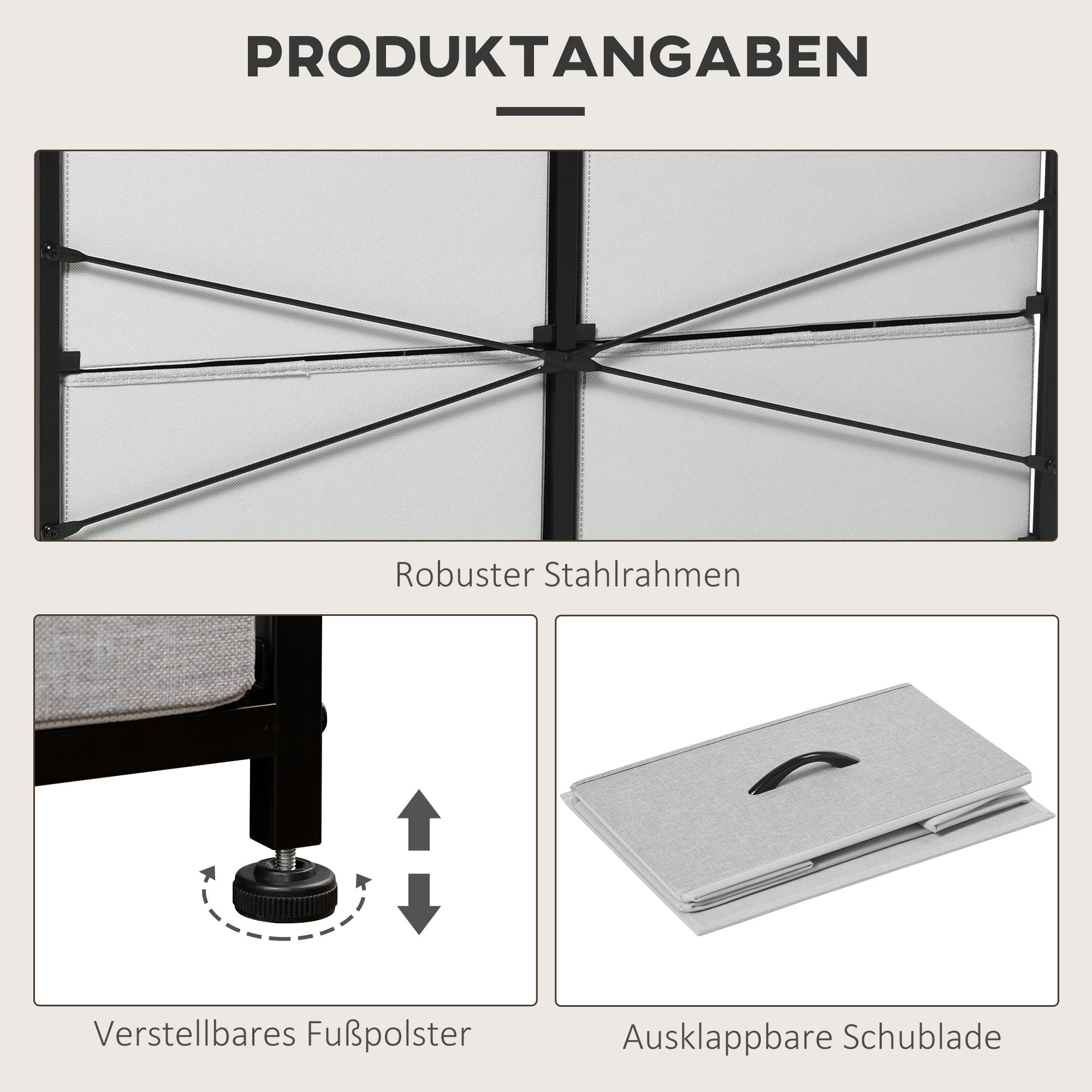 HOMCOM Kommode mit 8 Stoffschubladen, Metallrahmen, Ablage, 80x30x81,5 cm, Grau/Schwarz