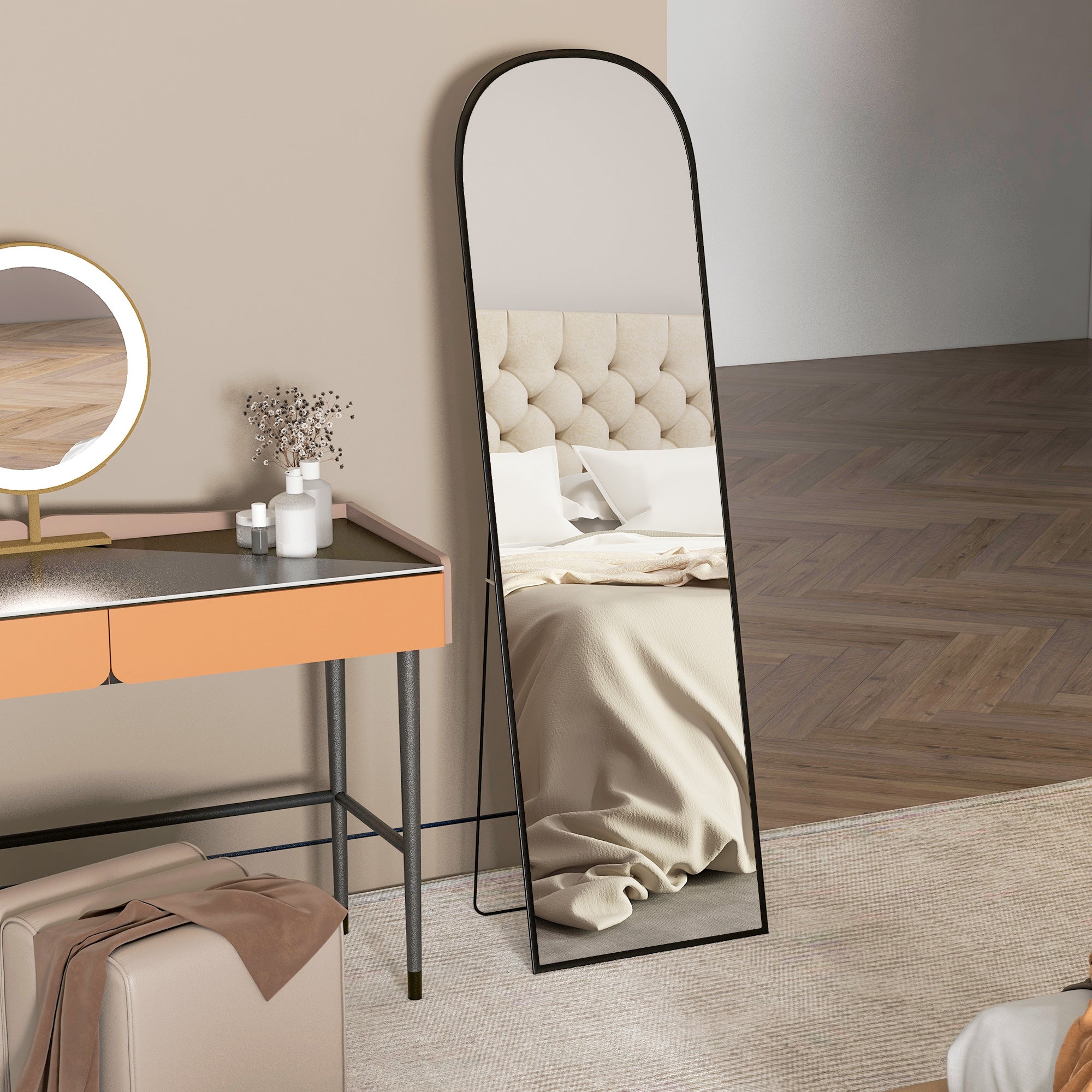 HOMCOM Standspiegel, Ganzkörperspiegel, modernes Design, 50 cm x 1,5 cm x 161,5 cm, Schwarz