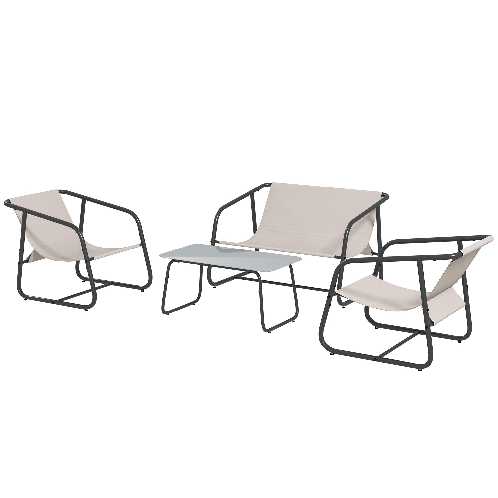Outsunny 4-teilige Gartenmöbel-Set Gartensitzgruppe Loungemöbel, 1 Sofa, 2 Sessel, 1 Tisch, 110 x 70 x 70 cm, Cremeweiß + Schwarz