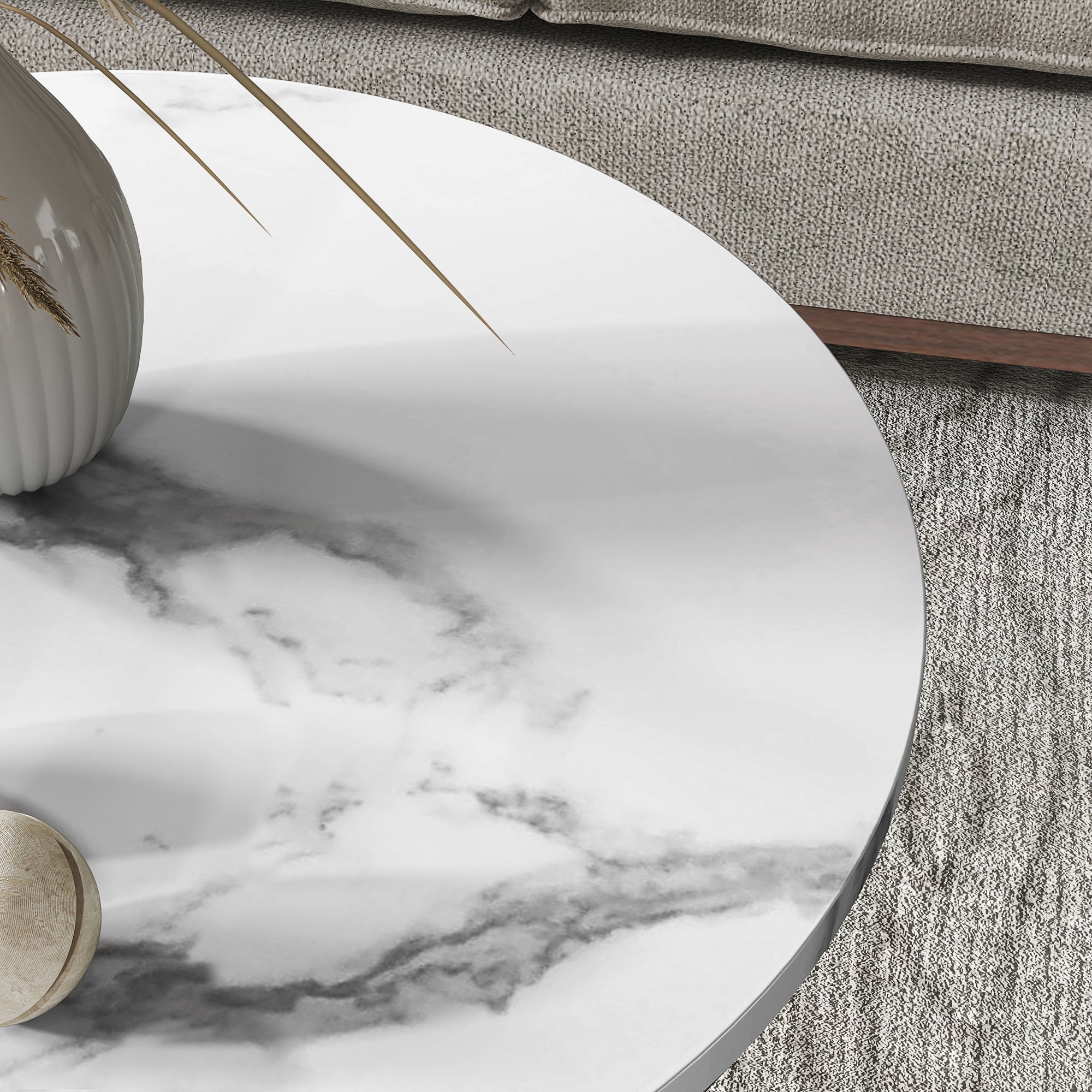 HOMCOM Runder Beistelltisch im 2er-Set, Couchtische in Marmoroptik mit offenem Stauraum und Metallrahmen