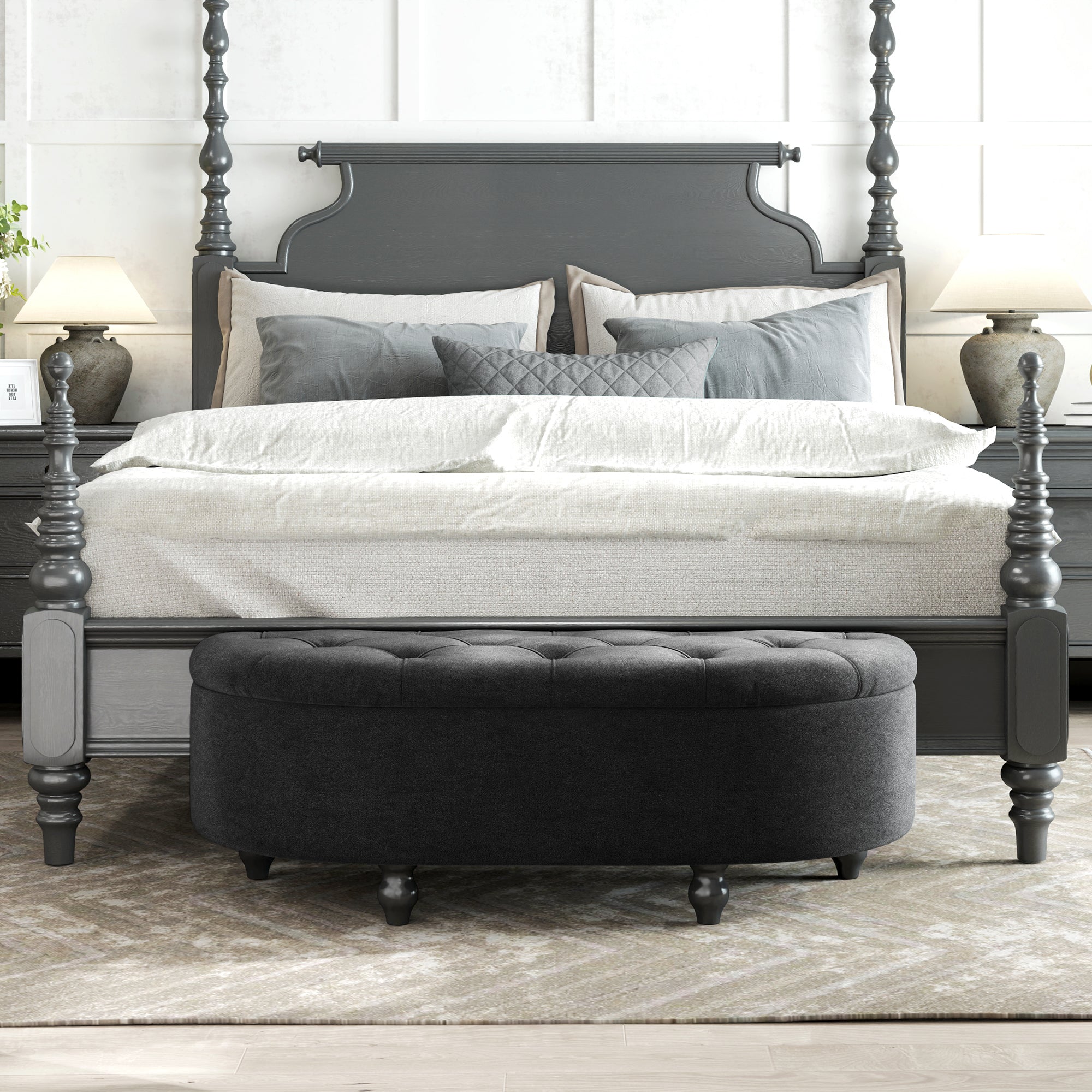 HOMCOM Hocker mit Stauraum, Sitztruhe, gepolstert, soft-close Deckel, Samtoptik, 120 x 46 x 42 cm, Dunkelgrau