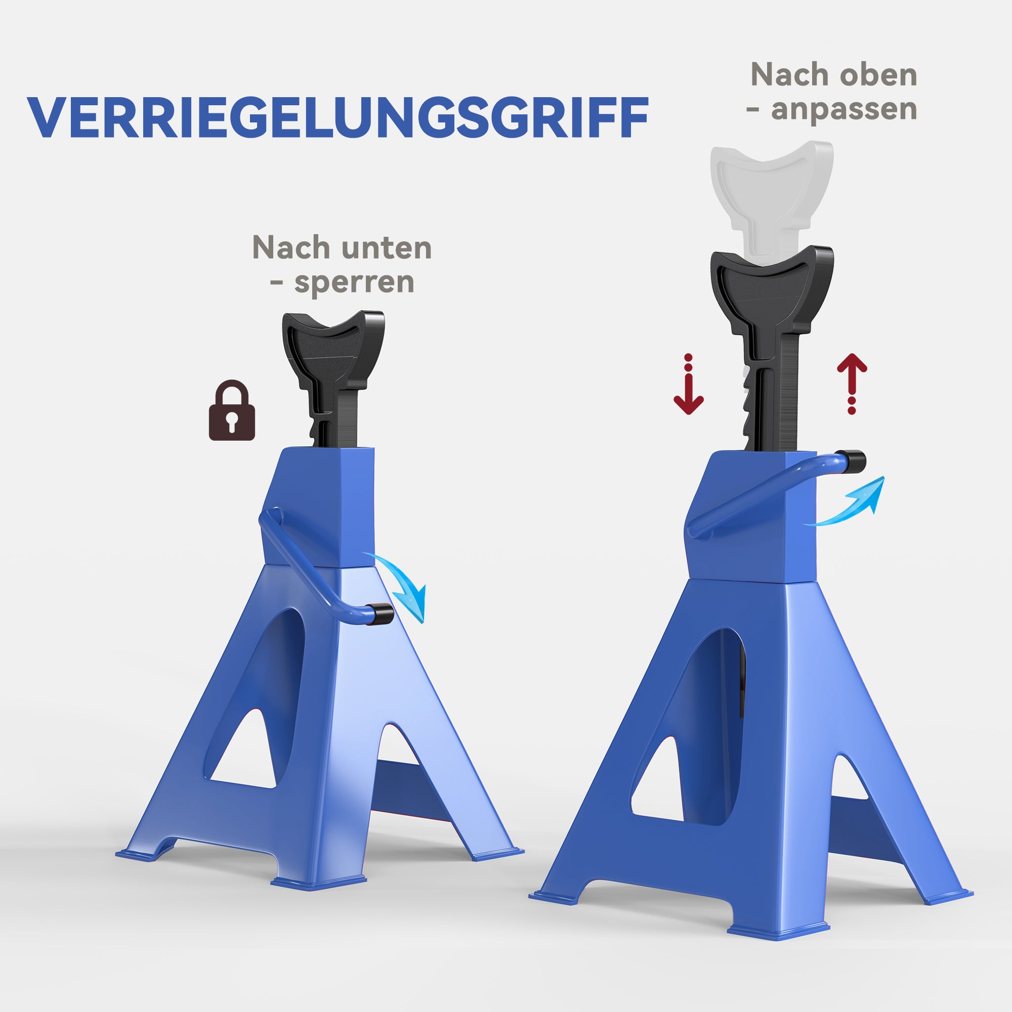 HOMCOM Unterstellbock 3 Tonnen Traglast 2 Stück Stützbock inkl Sicherungssplint 13 stufig Höhenverstellbar 385 mm bis 600 mm