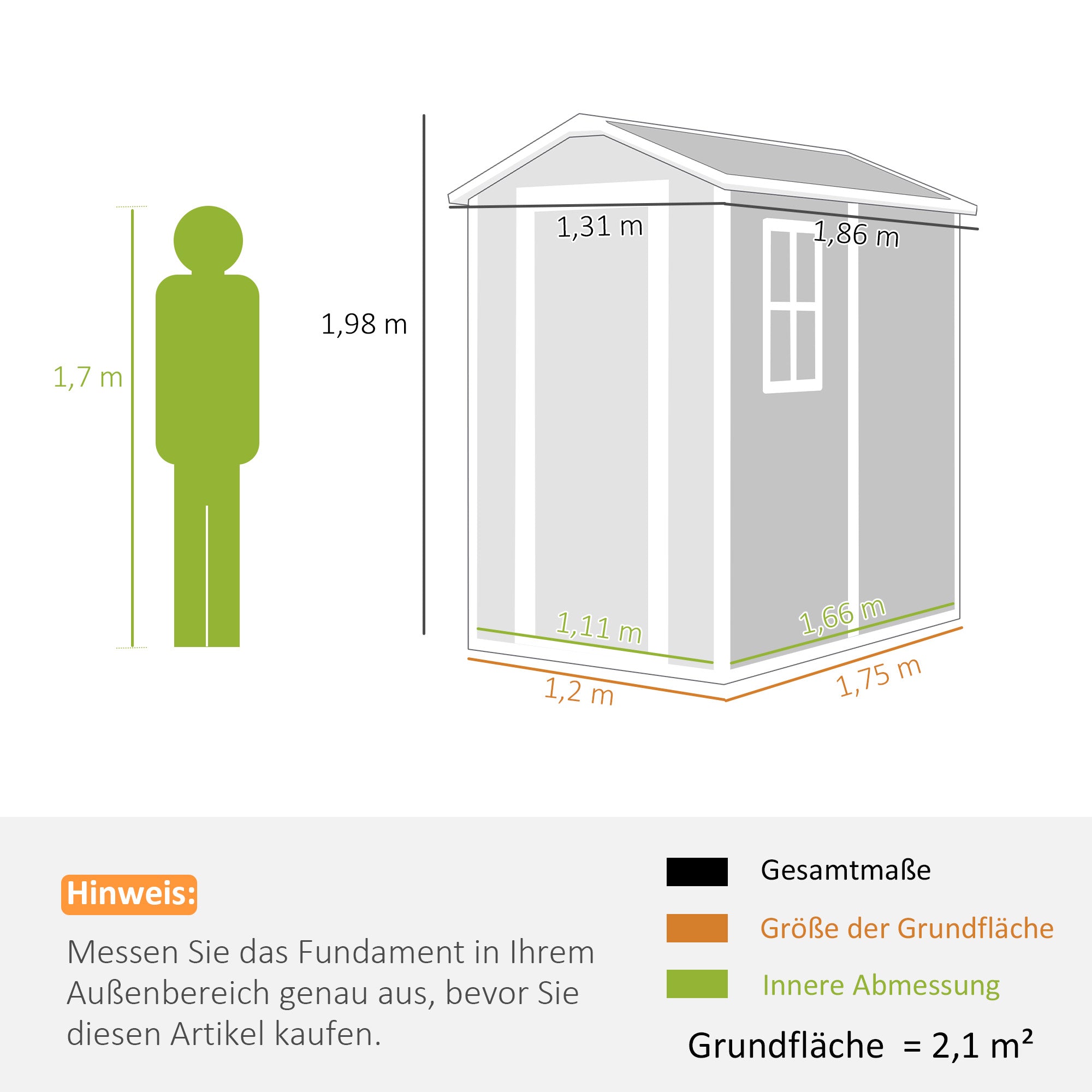 Outsunny Gartenschuppen, Kunststoff-Gartenhaus mit Boden, Fenster, verschließbare Türen, für Garten, 131B x 186T x 198H cm, Grau
