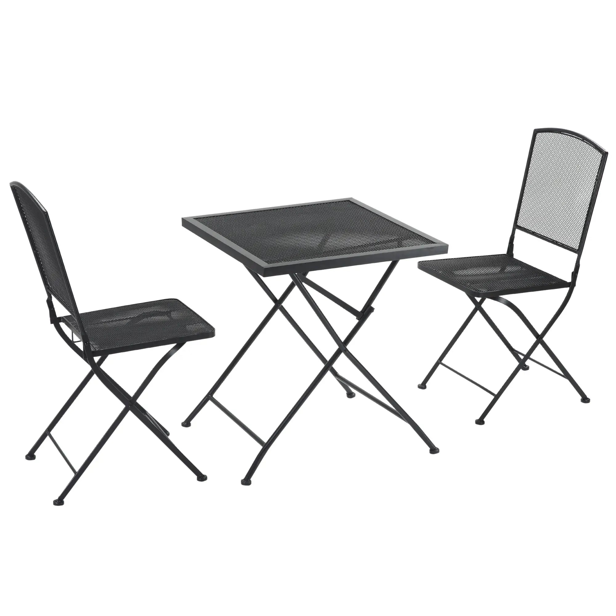 Outsunny Garten Sitzgruppe für 2 Personen Bistro-Set Garnitur 1 Tisch+2 faltbare Stühle für Terrasse Balkon Metall Grau