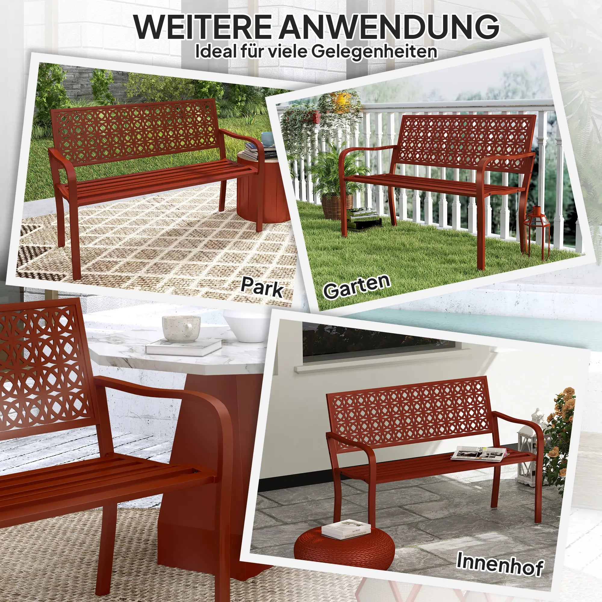 Outsunny 2-Sitzer Gartenbank, wetterfest, 240 kg belastbar, Rot