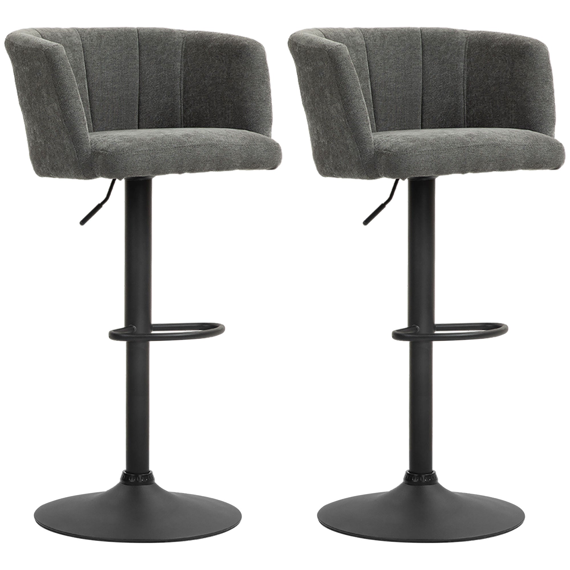 HOMCOM Barhocker 2er-Set, Schalenrücken, höhenverstellbar, Fußstütze, für Küche oder Esszimmer, Metallbasis, Dunkelgrau