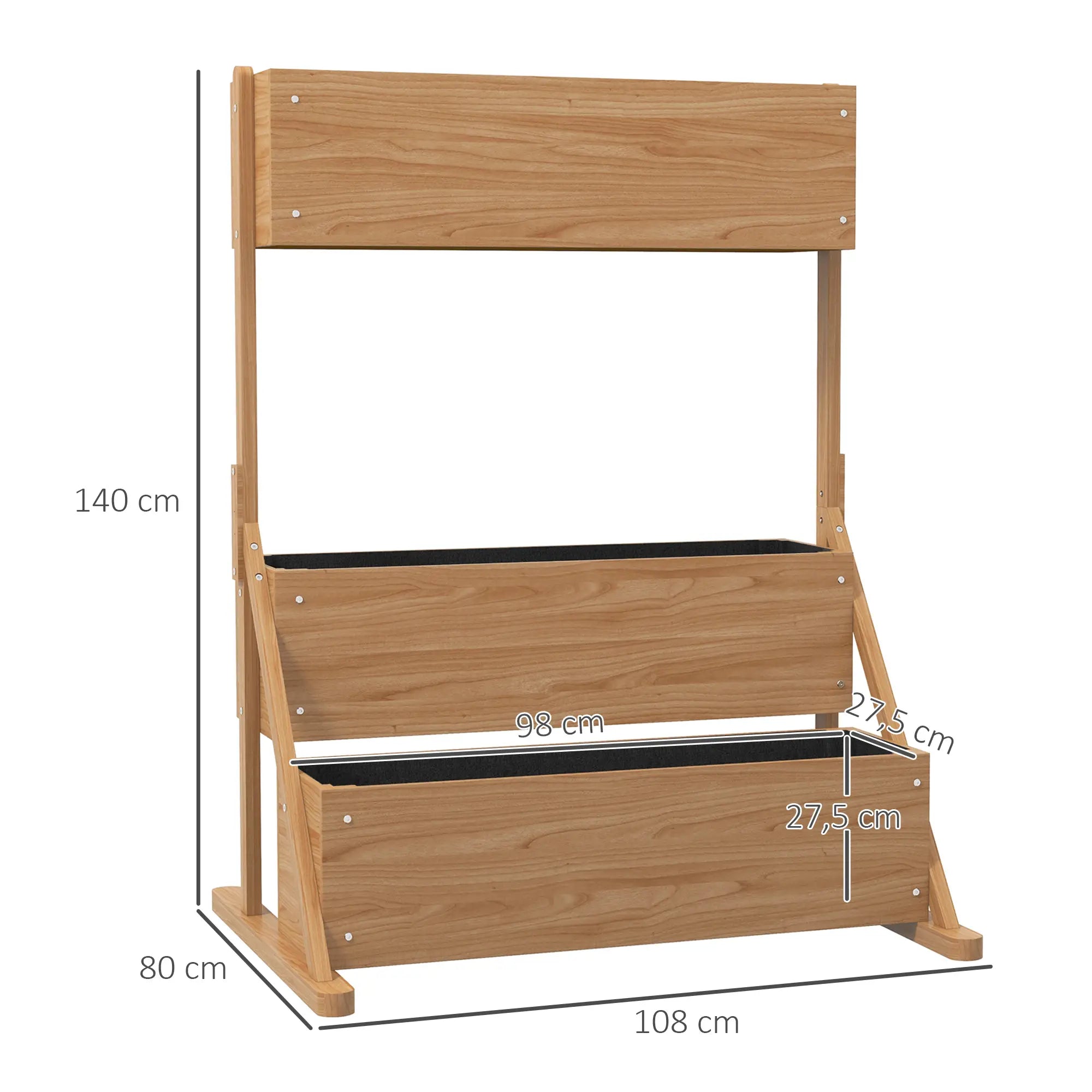 3-stufiges Hochbeet aus Holz mit Vlies, Natur 108?cm