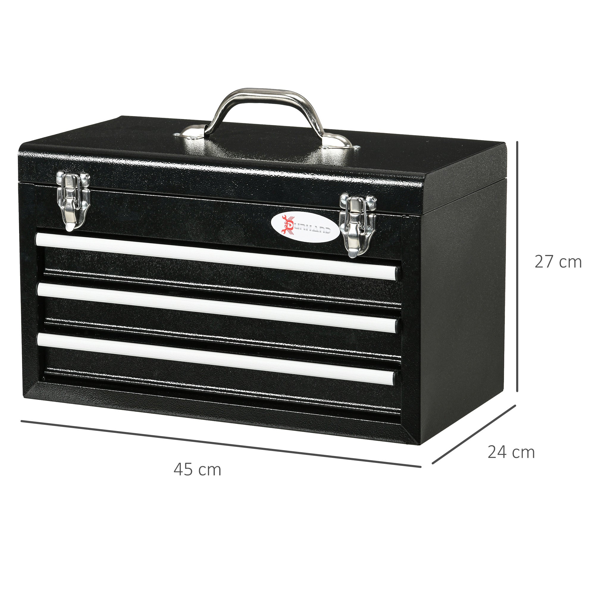 DURHAND Werkzeugkiste mit 116-teiligem Werkzeugset, mobil, verschließbar, Stahlgehäuse, 45 x 24 x 27 cm, Schwarz