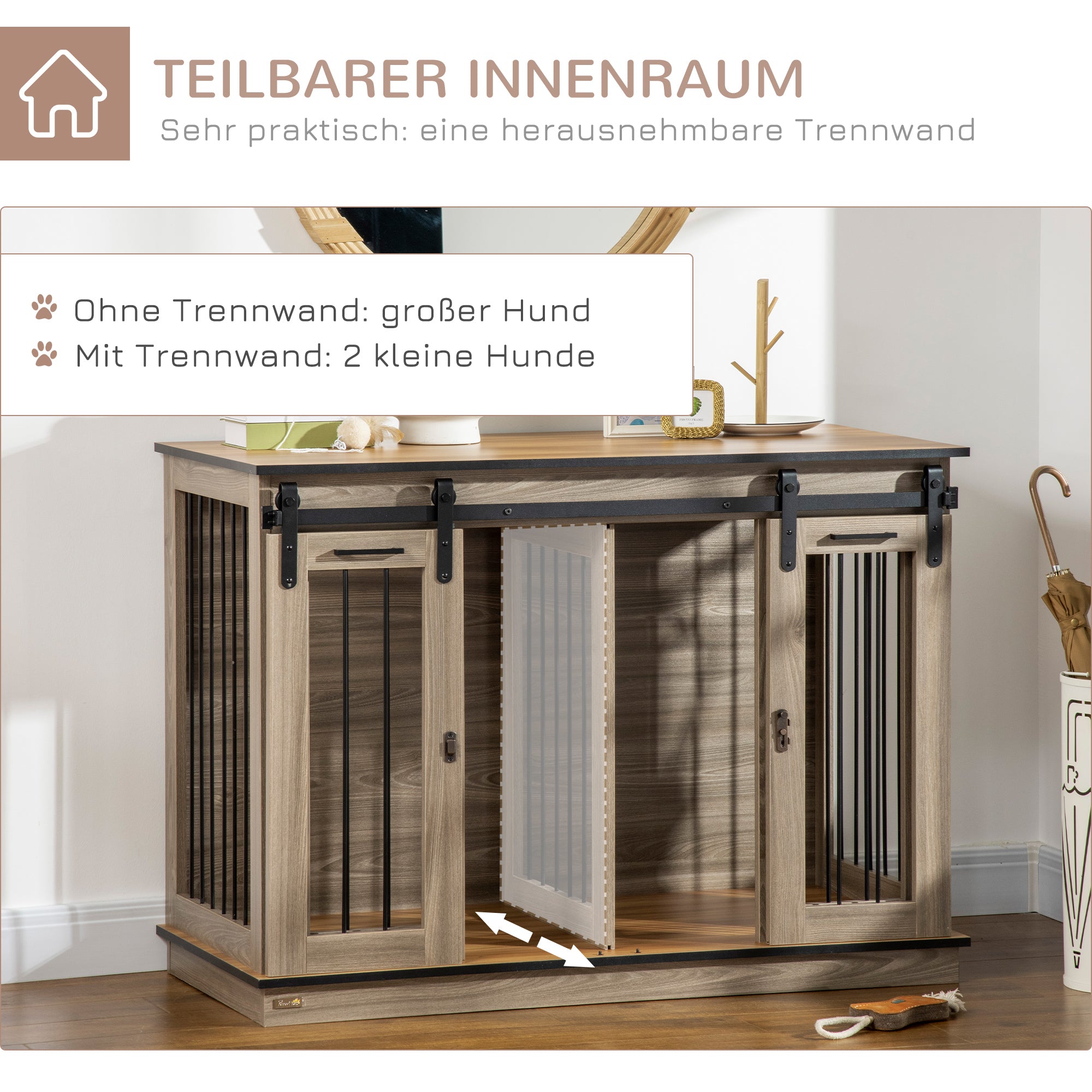 PawHut Hundekäfig mit 2 Türen, Hundebox, Transportbox für Hunde, rustikales Design, verriegelbar, Braun