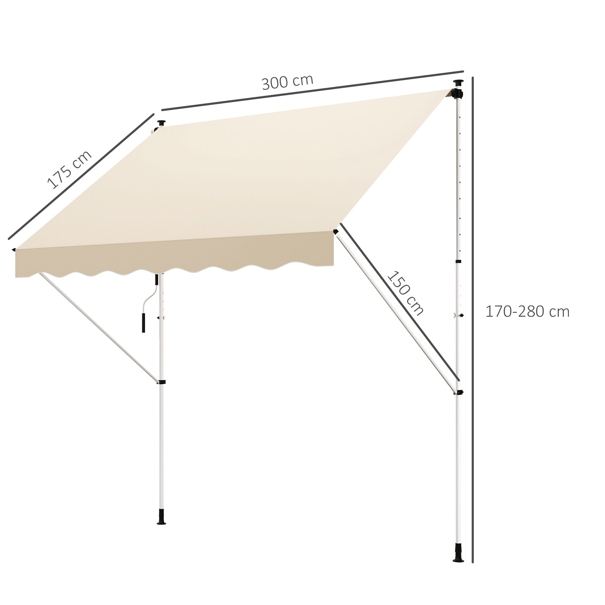 Outsunny Klemmmarkise mit Handkurbel höhenverstellbar Gelenkarmmarkise schmutzabweisend, witterungsbeständig Balkonmarkise 150cm breit Terrassenmarkise für Terrasse Balkon Veranda Beige