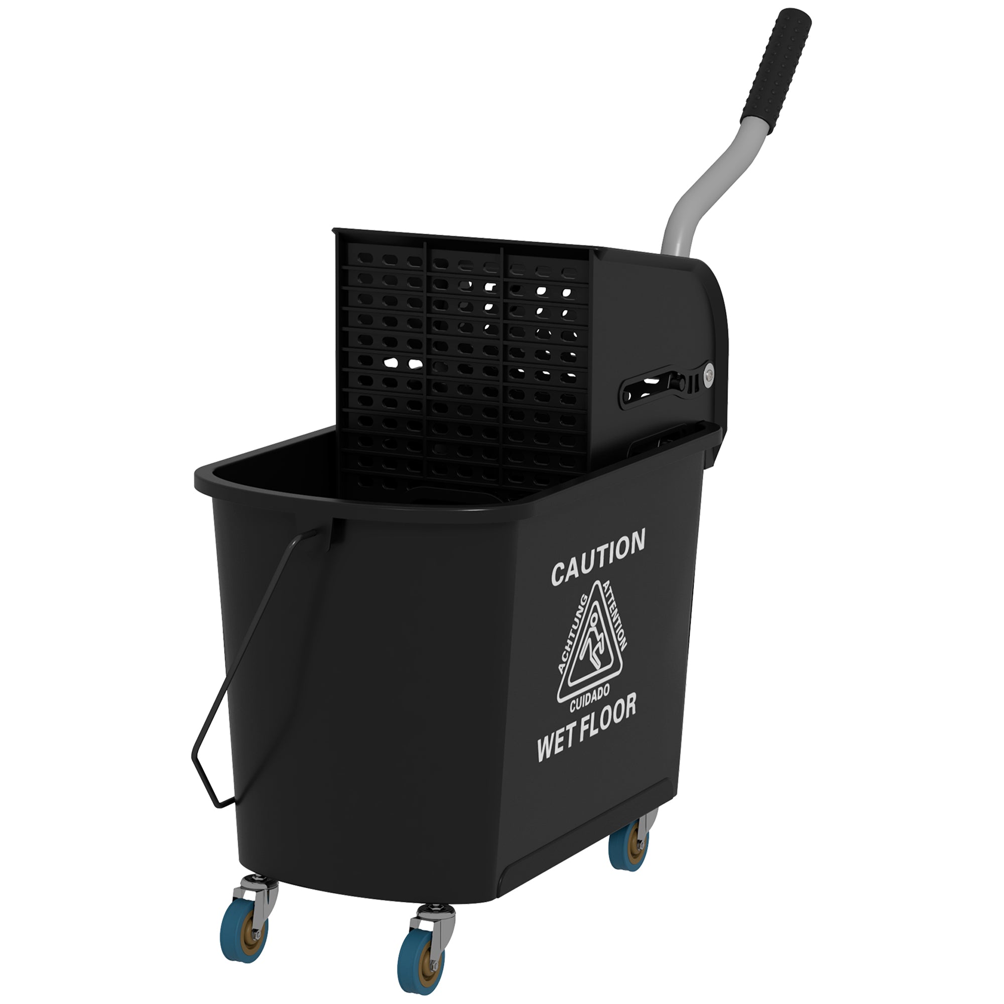 HOMCOM 20 L Mopp-Eimer mit Auswringer und Griff, Wischmopp-Eimer auf Rädern, Kunststoff, Schwarz