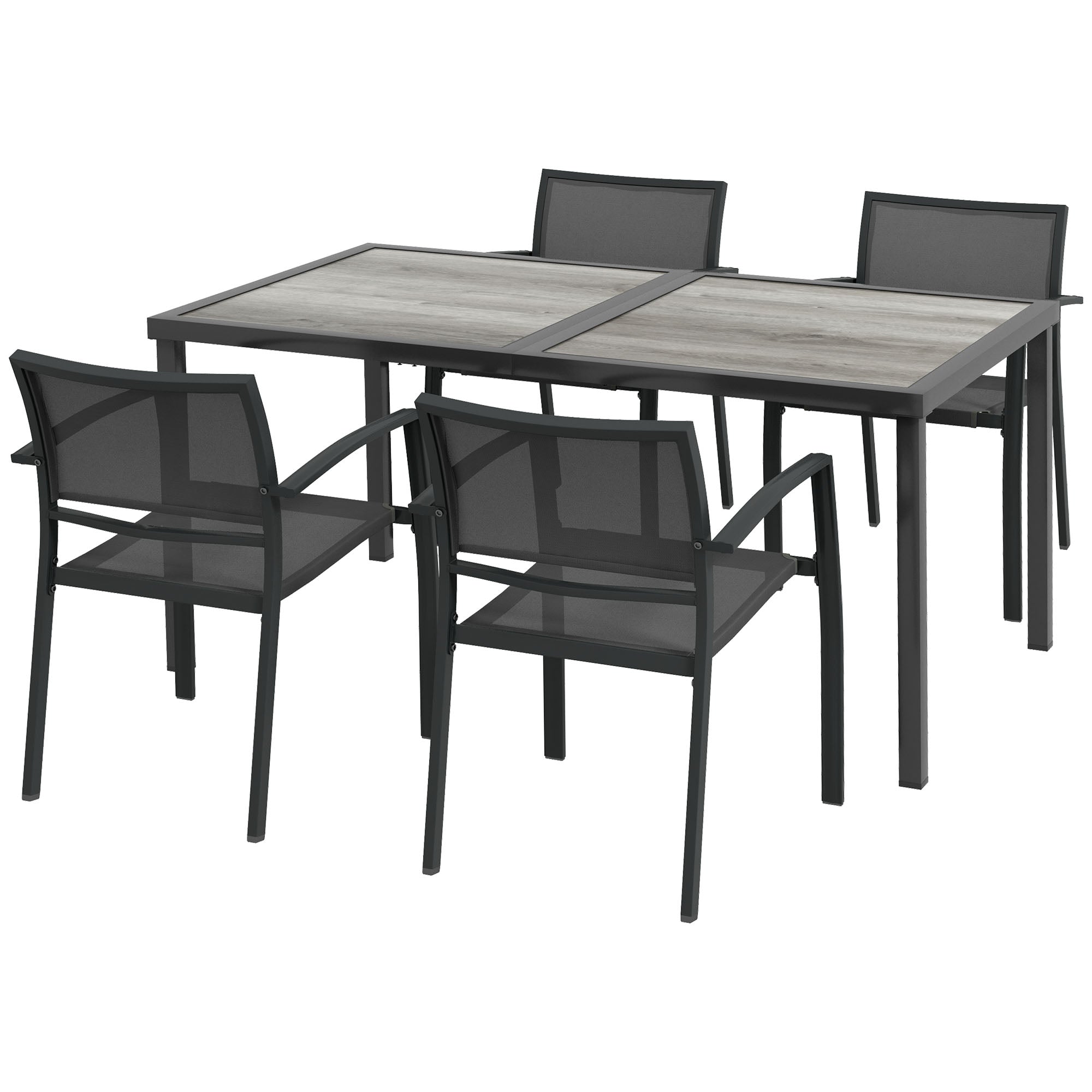Outsunny Gartenmöbel-Set Gartensitzgruppe, 1 Tisch, 4 Stühle, 150 x 87 x 72 cm, Grau
