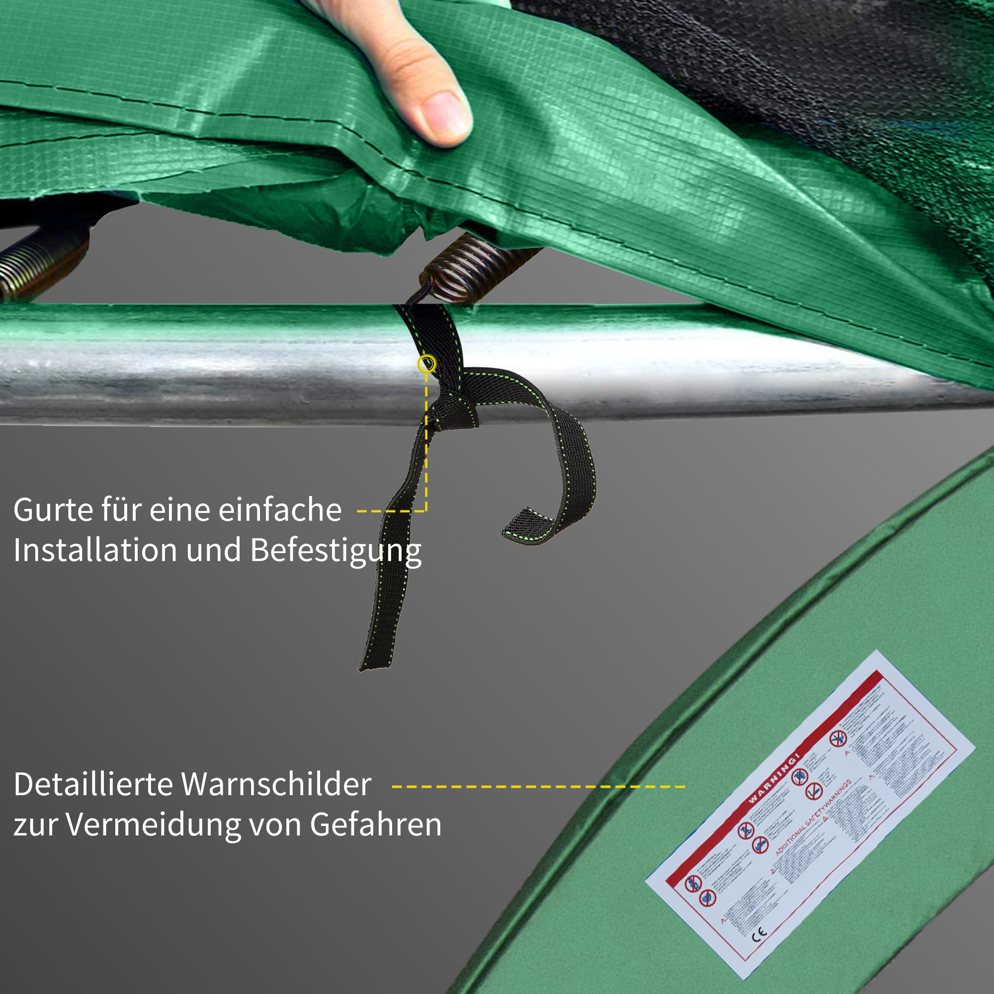 HOMCOM Trampolin Randabdeckung Ø305 cm breit, Reißfest UV-resistent Federabdeckung, Wasserabweisend, Trampolinzubehör Randschutz Sicherheitsnetz Ersatzteile für Gartentrampoline, Grün