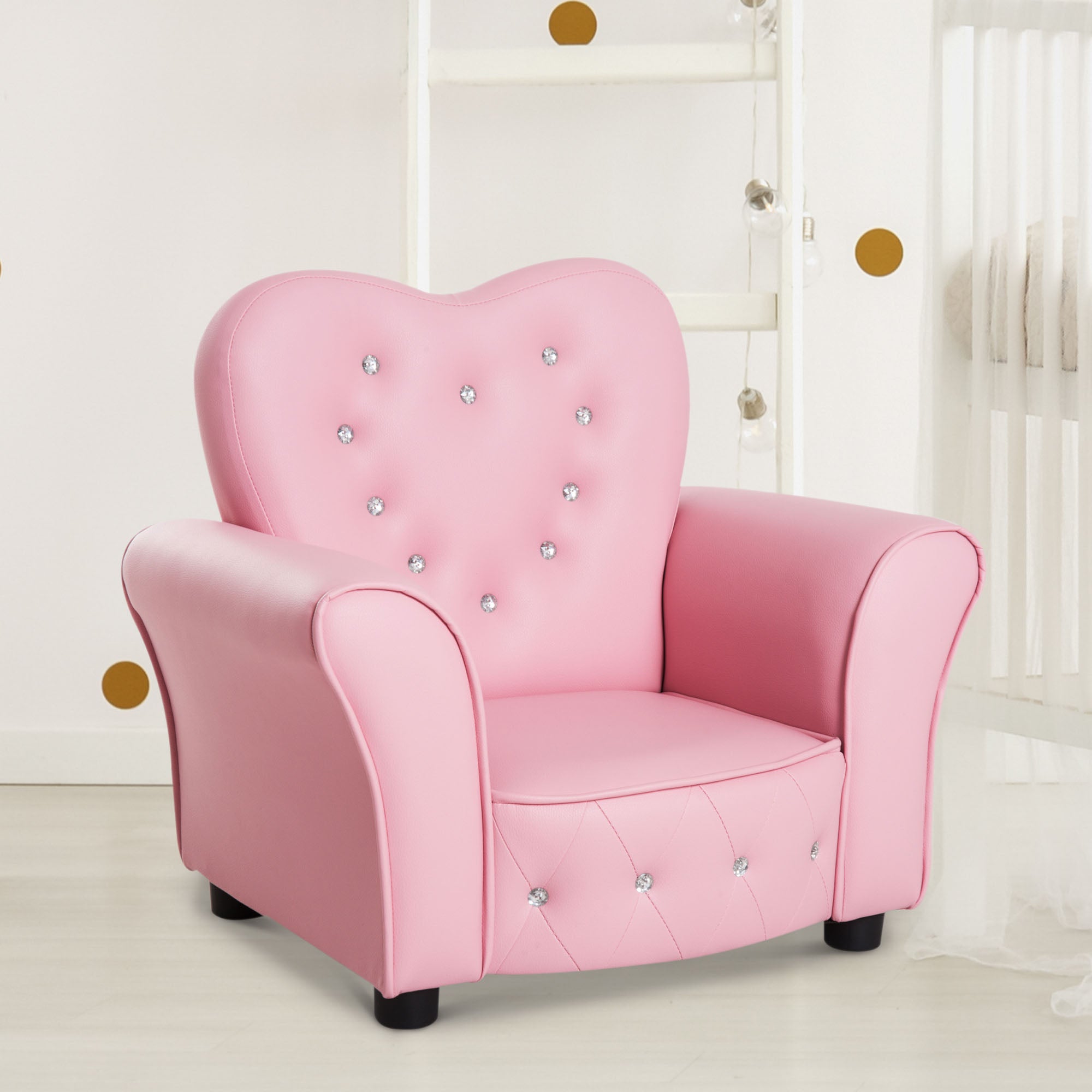 HOMCOM Kindersessel Prinzessin Herzform Kristallknöpfe Rosa