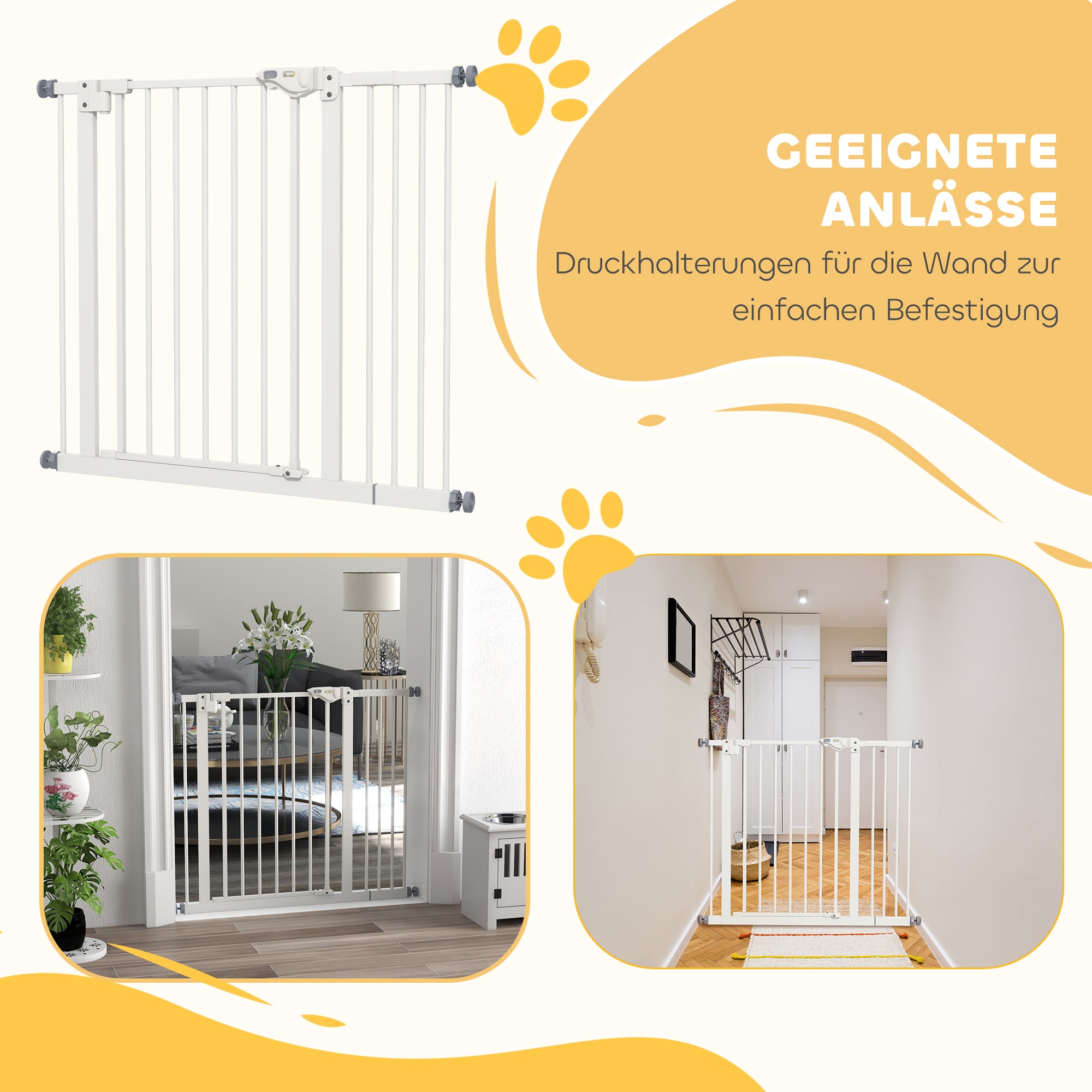 PawHut Türschutzgitter für Hunde, Absperrgitter, Schutzgitter für Haustiere, Metall, Kunststoff, ,74-80/87-94 cm, Weiß