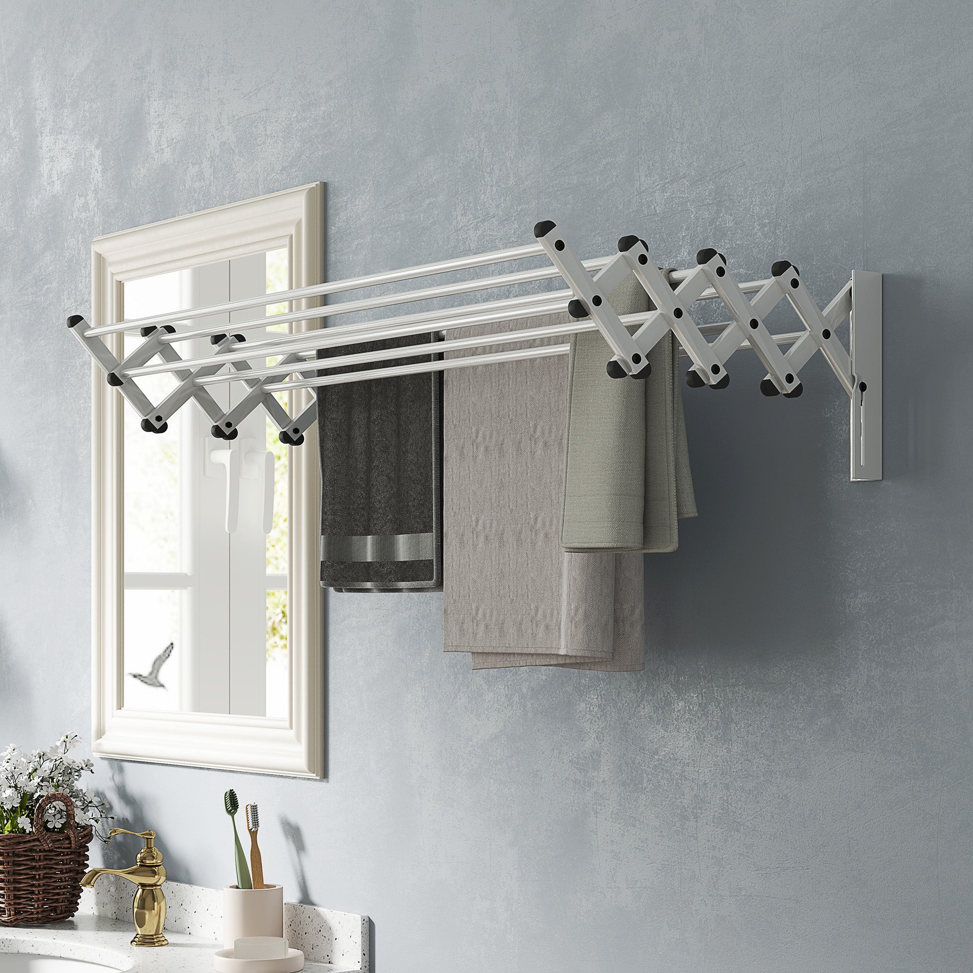 HOMCOM Handtuchhalter, Aluminium, verstellbar, für Innen- und Außenbereich, Silber