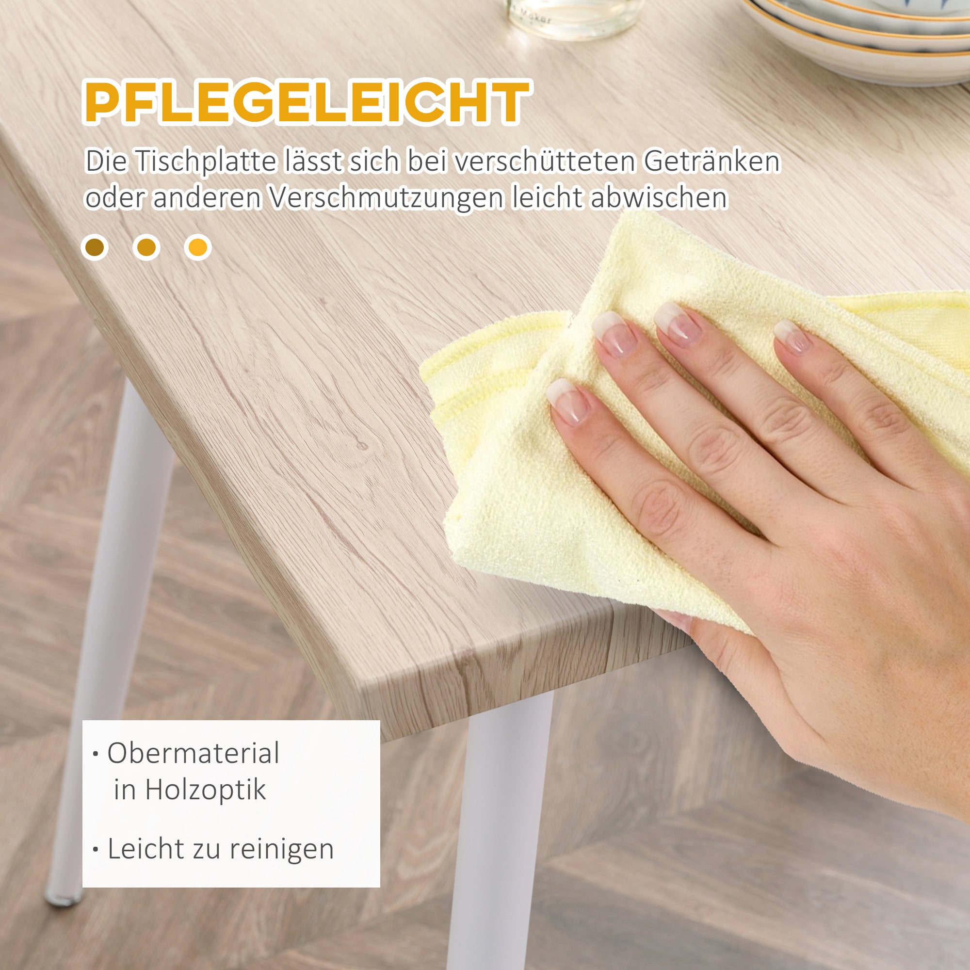 HOMCOM 3-teilige Essgruppe Esstisch mit 2 Stühlen Esszimmergruppe mit Metallgestell Sitzgruppe für Esszimmer, Küche Nautr+Weiß