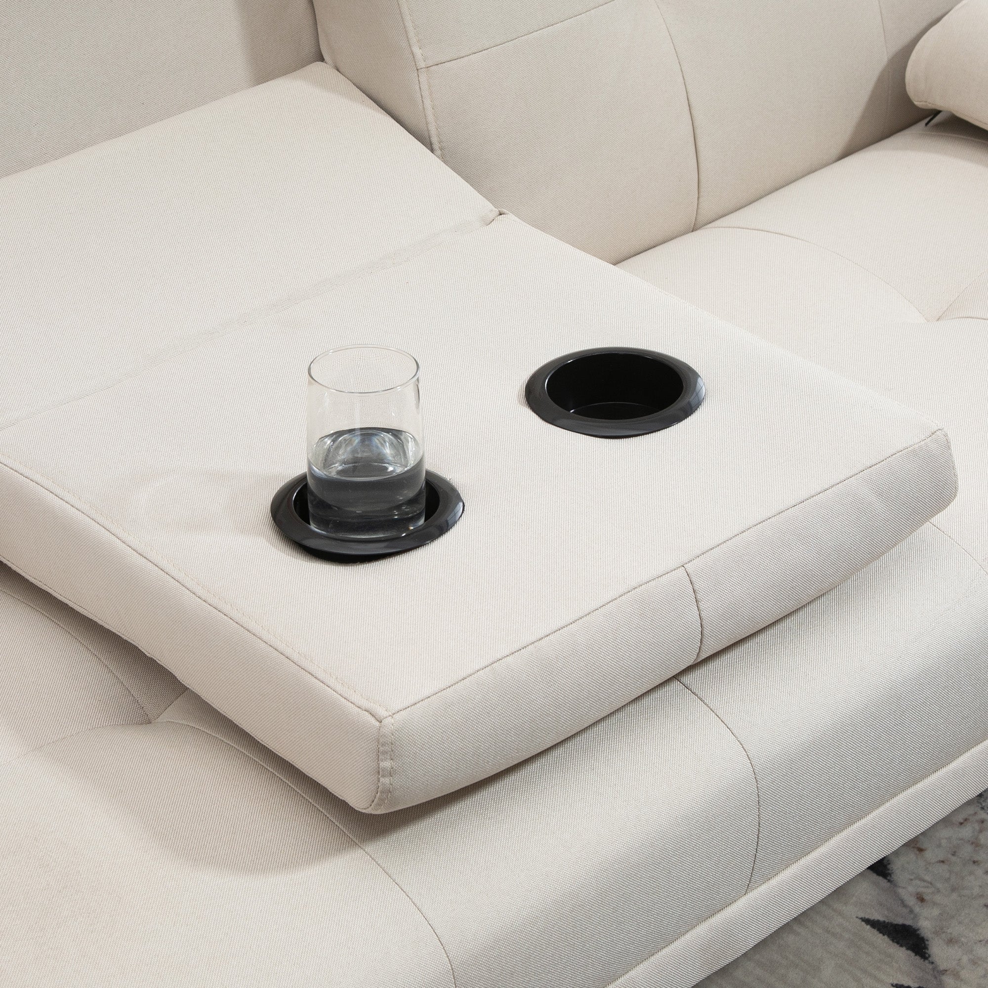 HOMCOM Schlafsofa 3-Sitzer, neigbare Rückenlehne mit Klapptisch, zwei Armpolster, Leinenoptik, beige, 181 x 77 x 78 cm